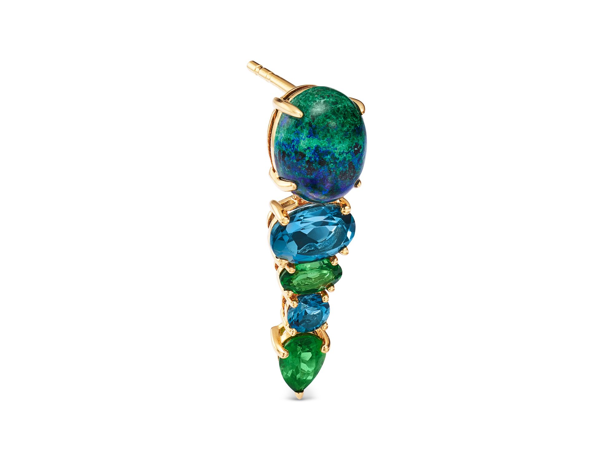 London Blue Topaz, Tsavorite & Azurite Multi-Gemstone Drop Earrings in 14K Yellow Gold — Image 3