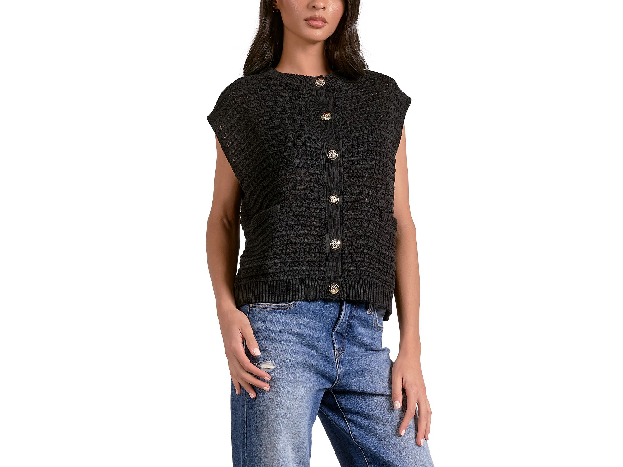 Sleeveless Open Knit Cardigan — Image 6
