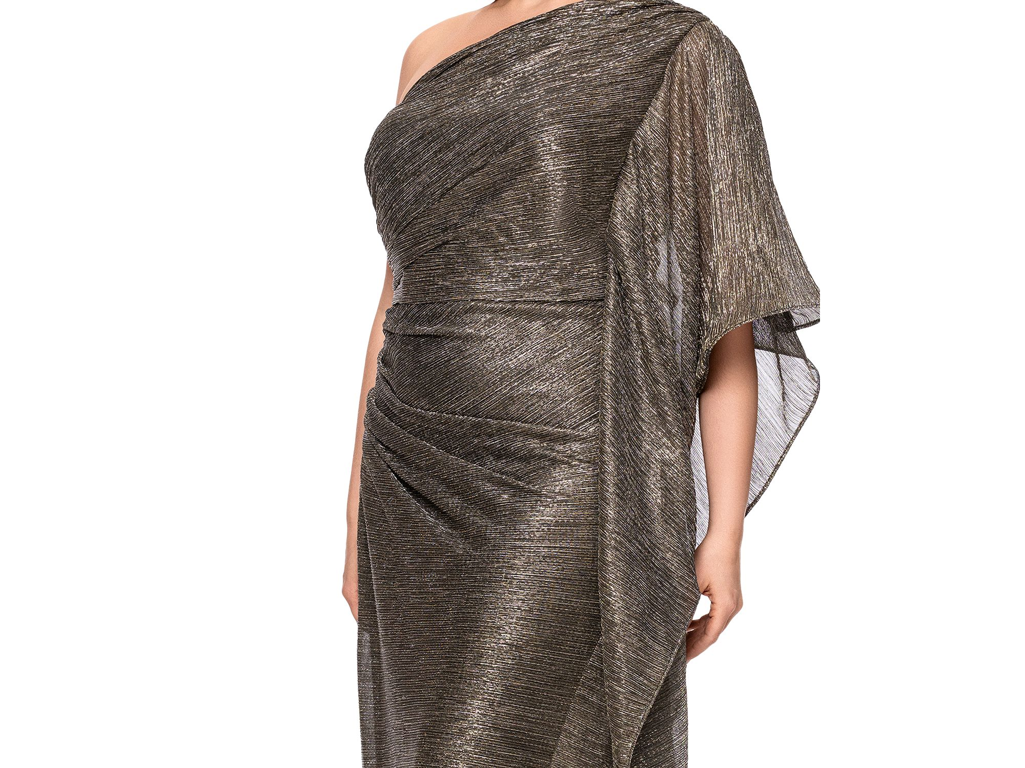 Plus One Shoulder Metallic Gown — Image 3