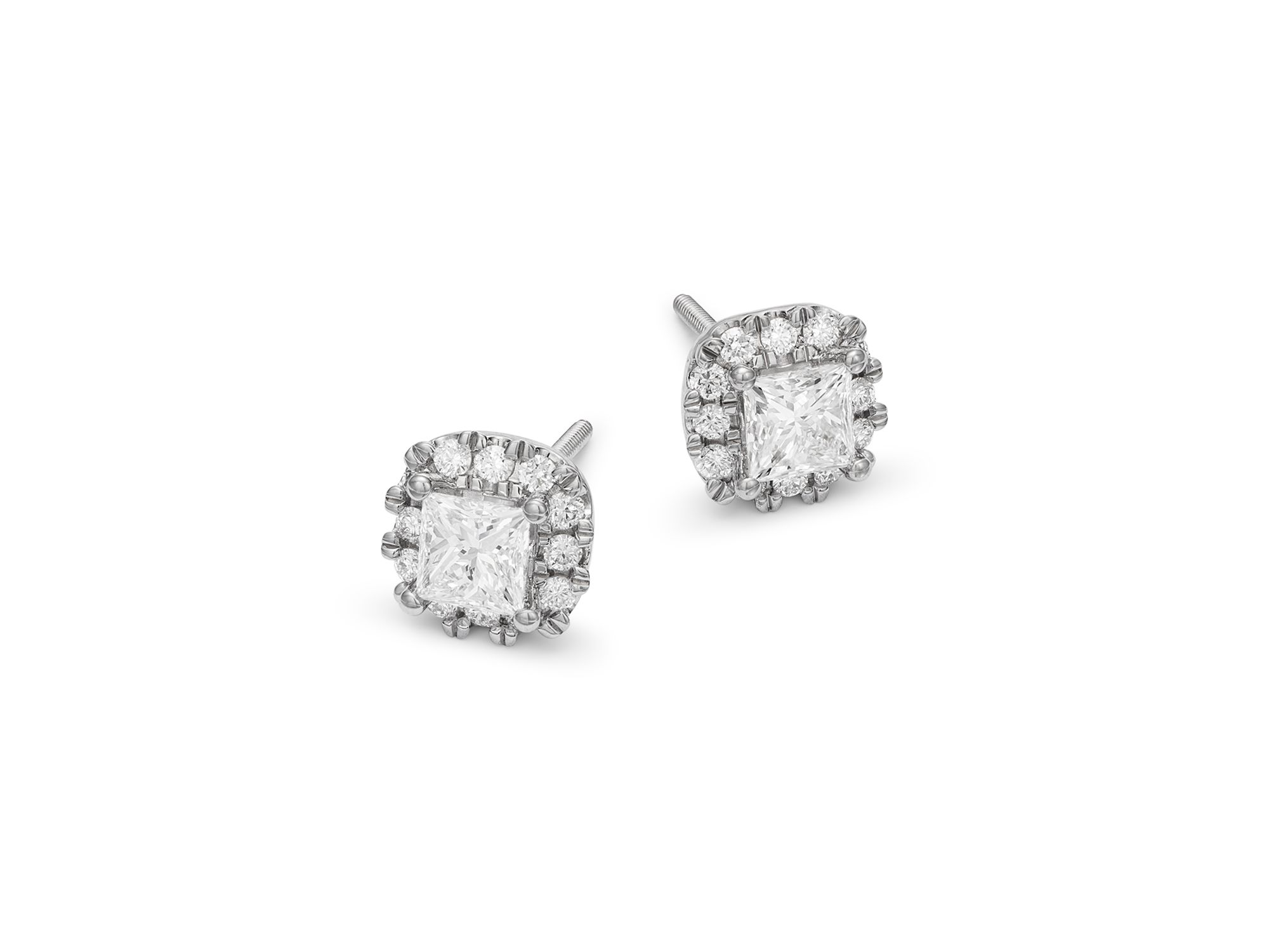 Diamond Cluster Stud Earrings in 14K White Gold, 1.50 tcw — Image 3