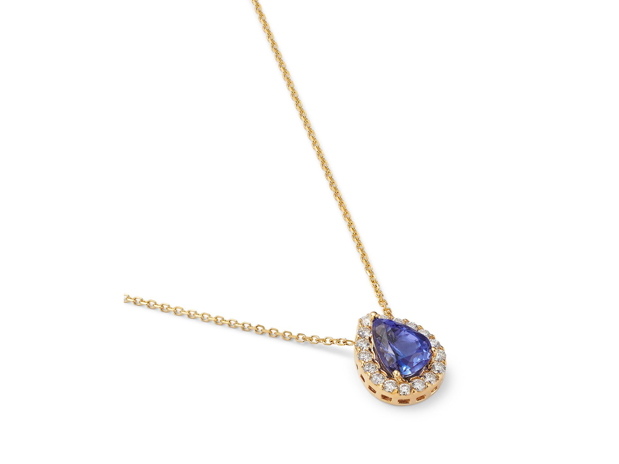 Tanzanite & Diamond Pear Halo Pendant Necklace in 14K Yellow Gold — Image 3