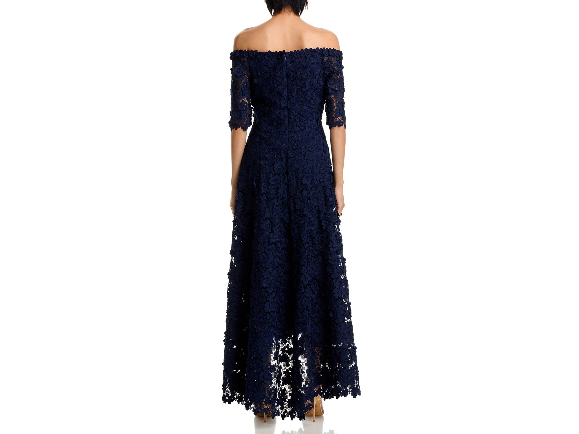 3D Flower Lace Off Shoulder High Low Gown — Image 4