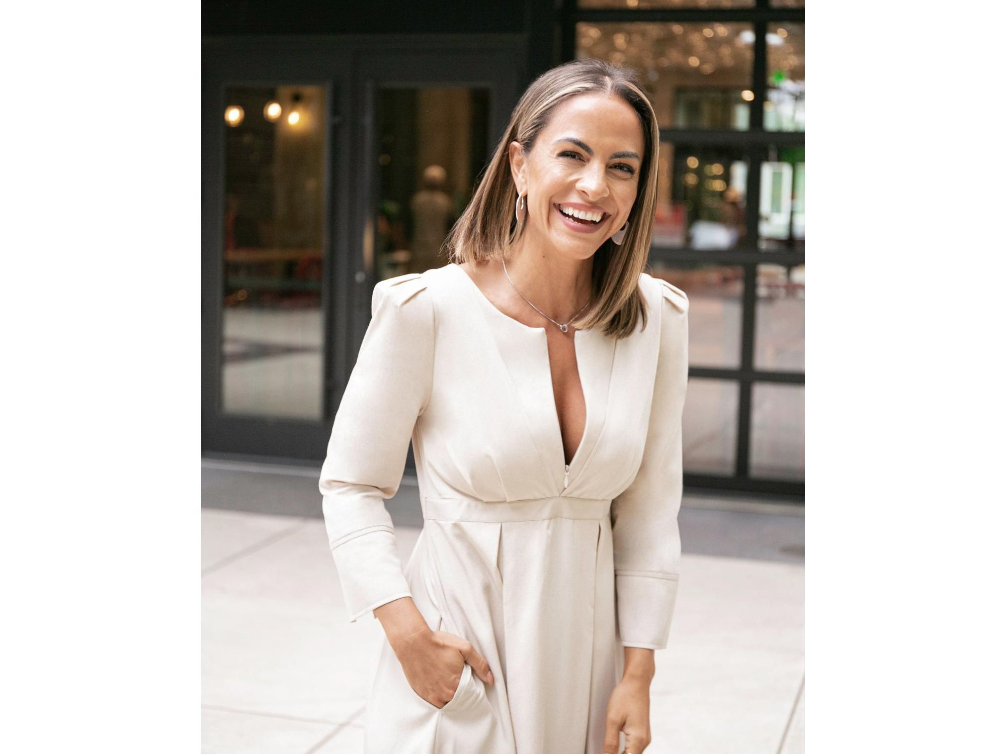 Women's Empire Waist Maternity & Nursing Midi Tea Dress in TENCEL (Regular & Petite) — Image 4