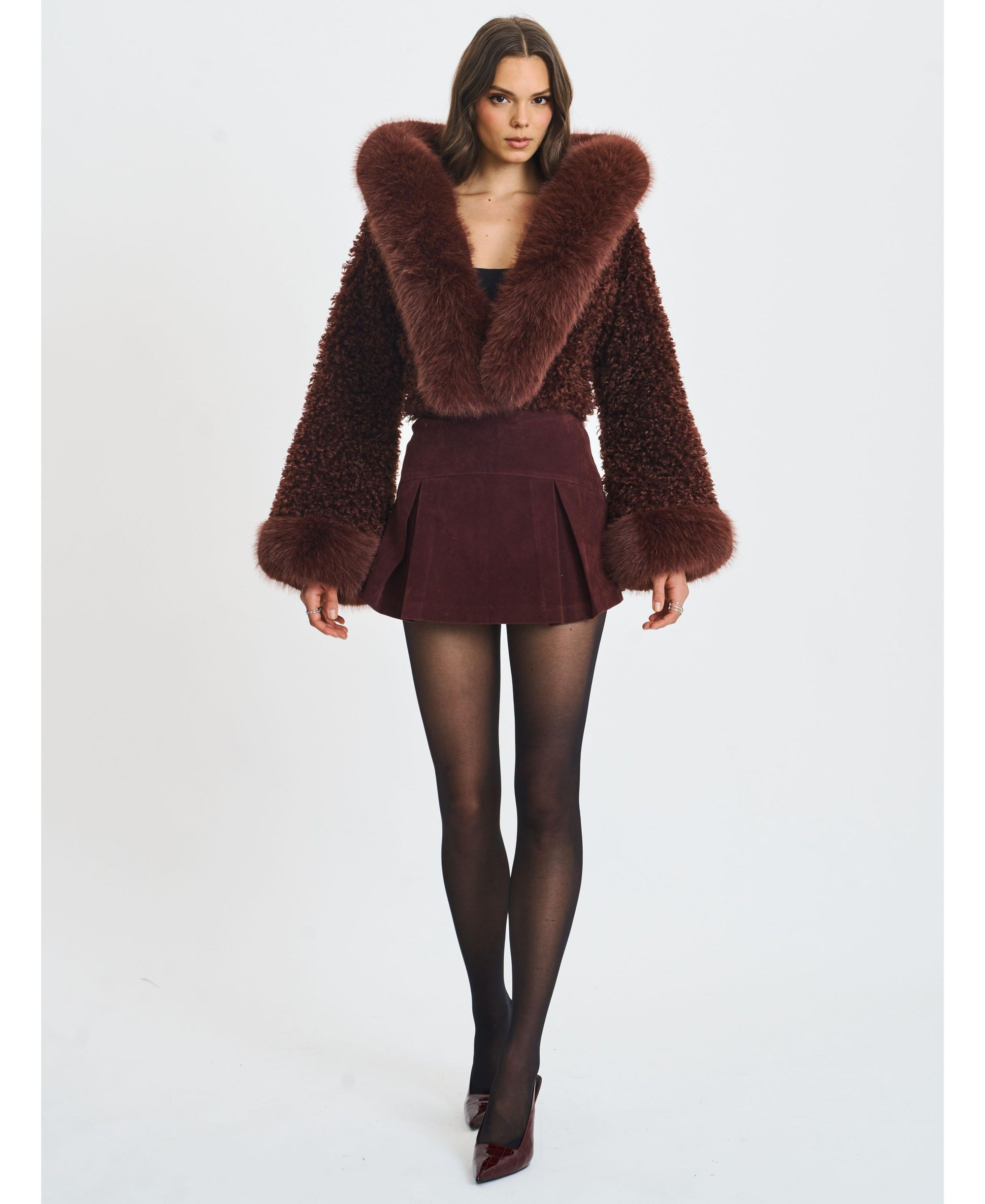 Kali Teddy Cropped Faux Fur Hooded Jacket — Image 9