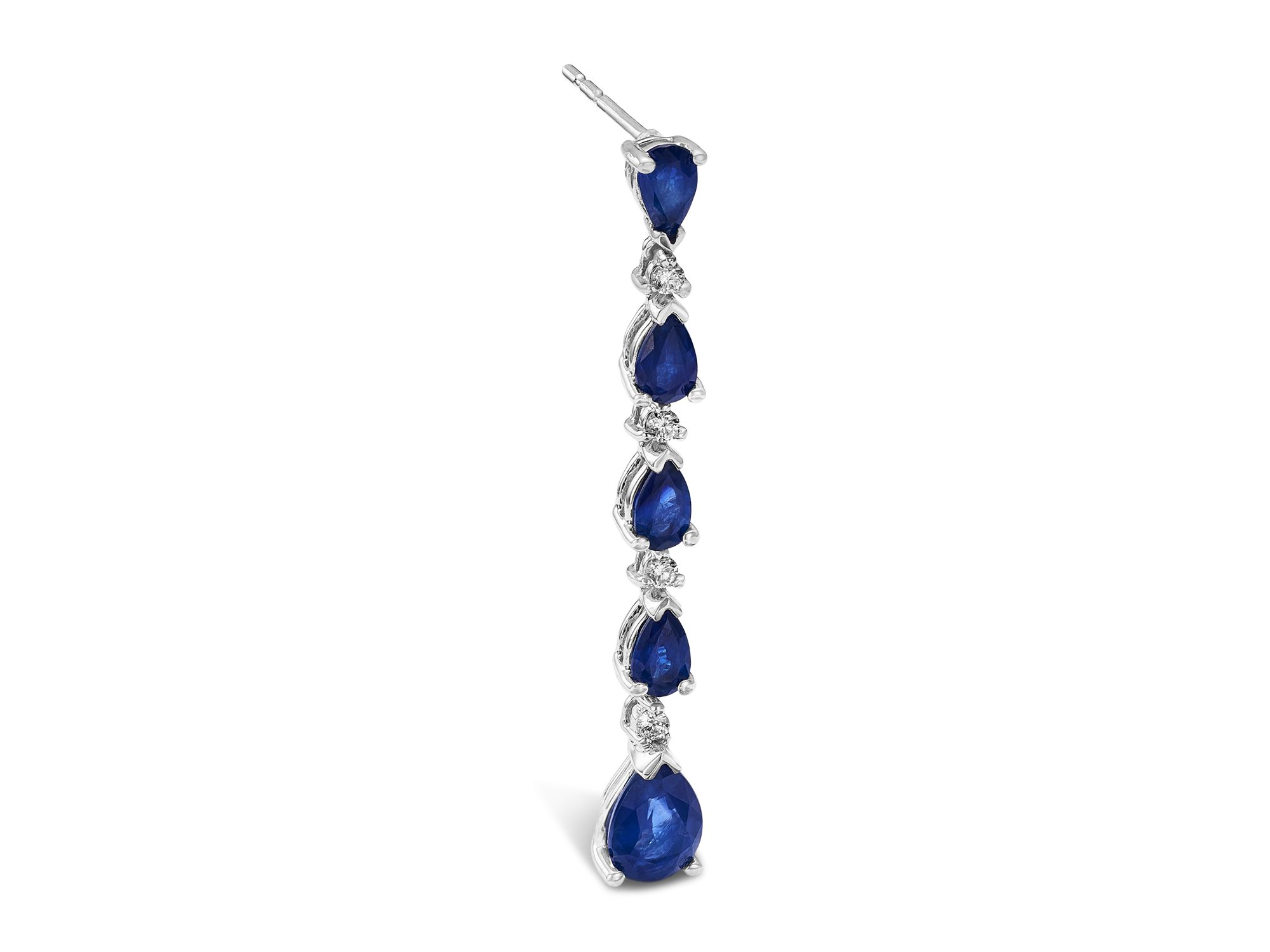 Sapphire & Diamond Pear Linear Drop Earrings in 14K White Gold — Image 3