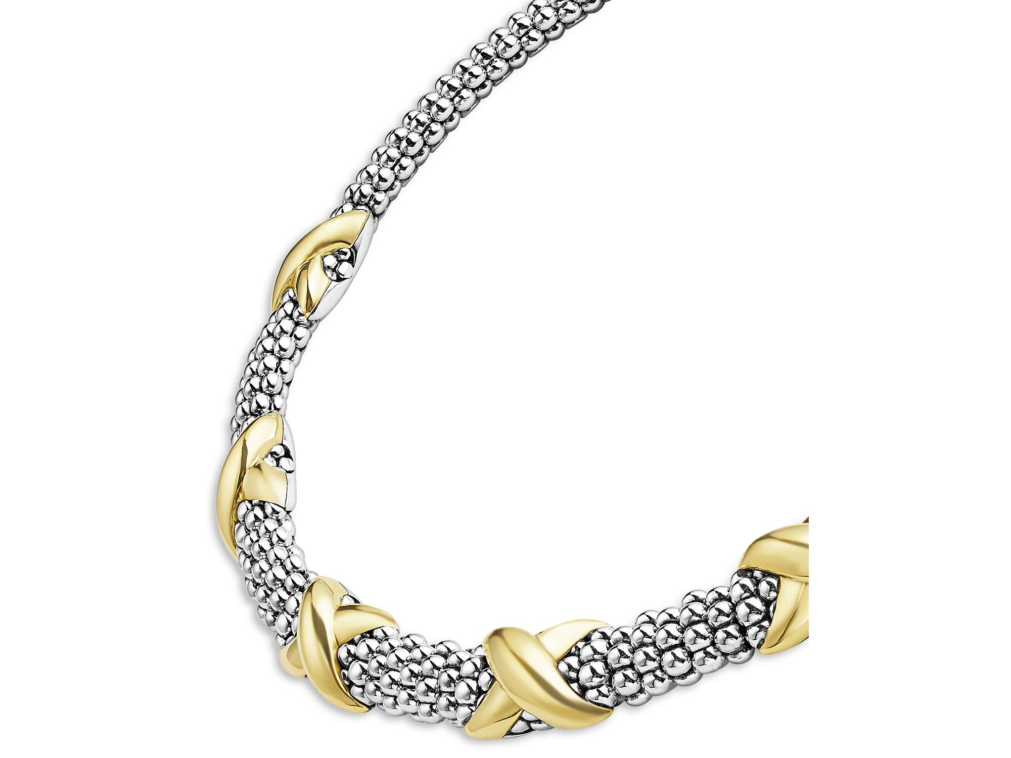 18K Yellow Gold & Sterling Silver Embrace Five Station X Caviar Collar Necklace, 16" — Image 3