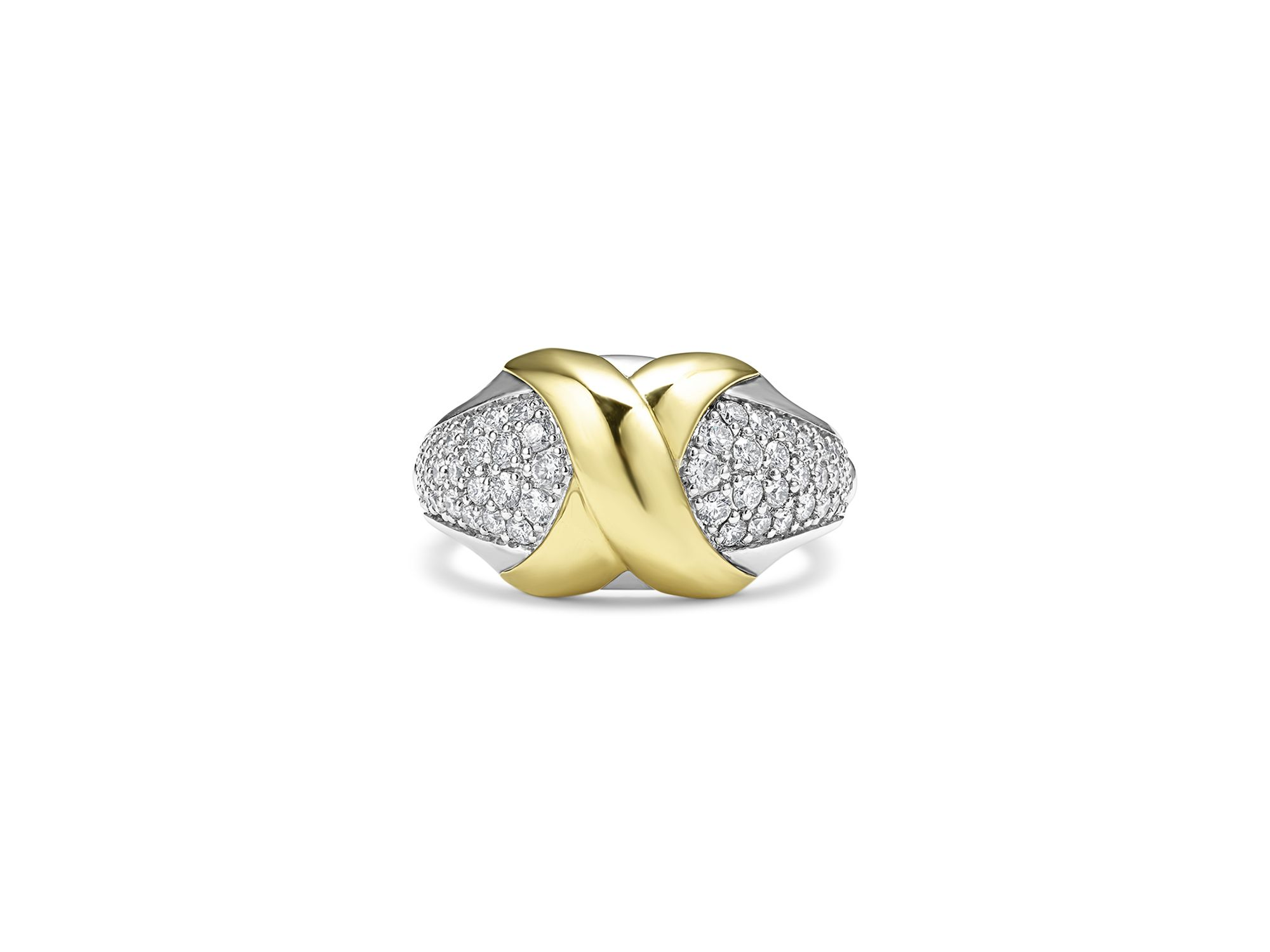 18K Yellow Gold & Sterling Silver Embrace Diamond Pavé X Ring — Image 3