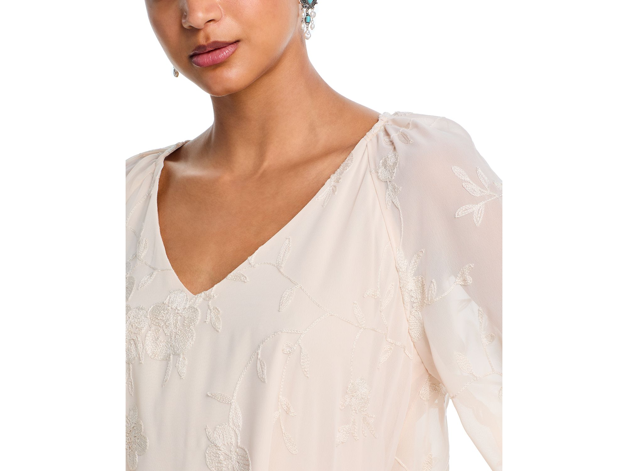 Embroidered Floral Chiffon Mini Dress - Exclusive — Image 4