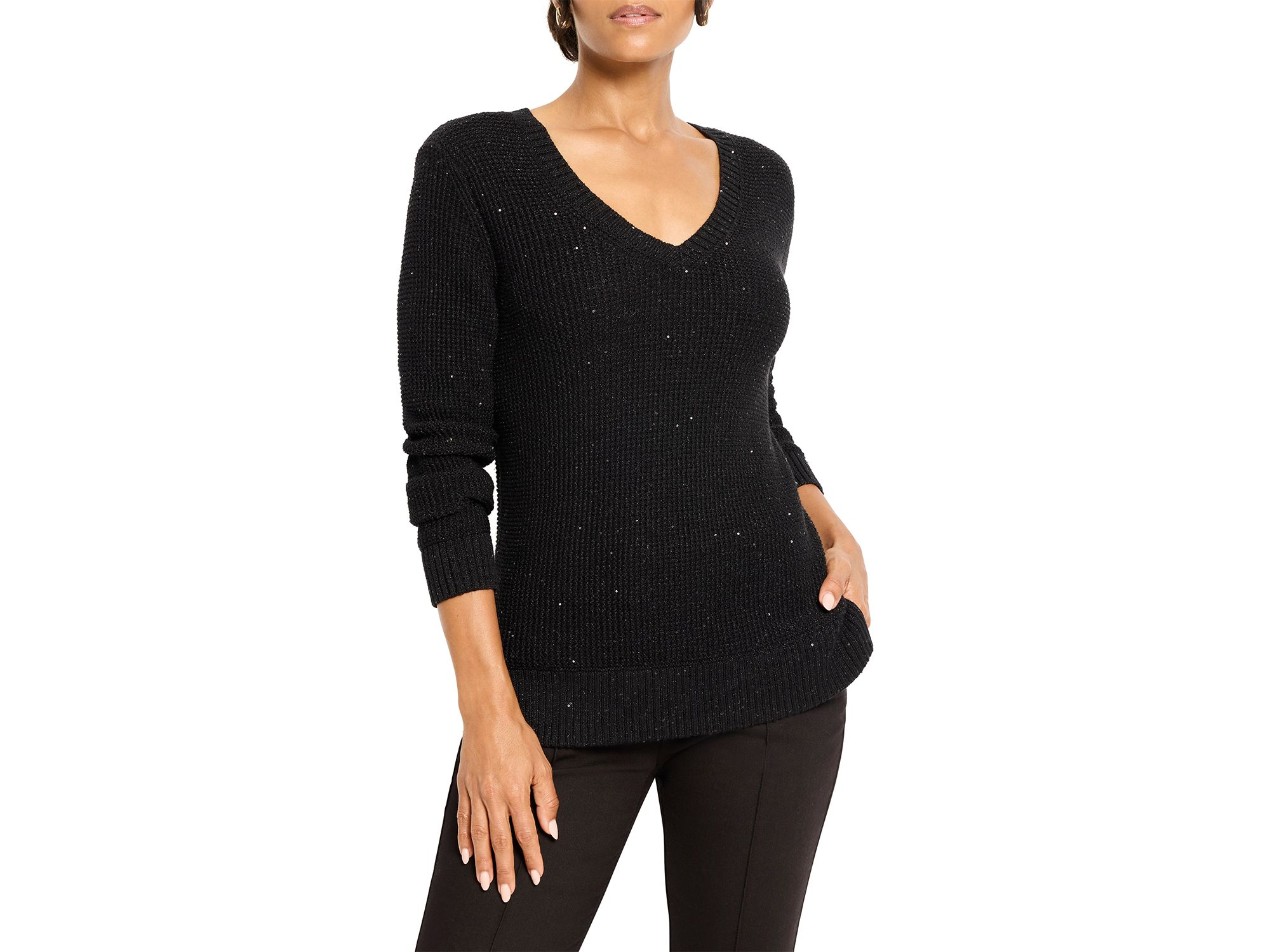 Shimmer Waffle V Neck Sweater - Image 1
