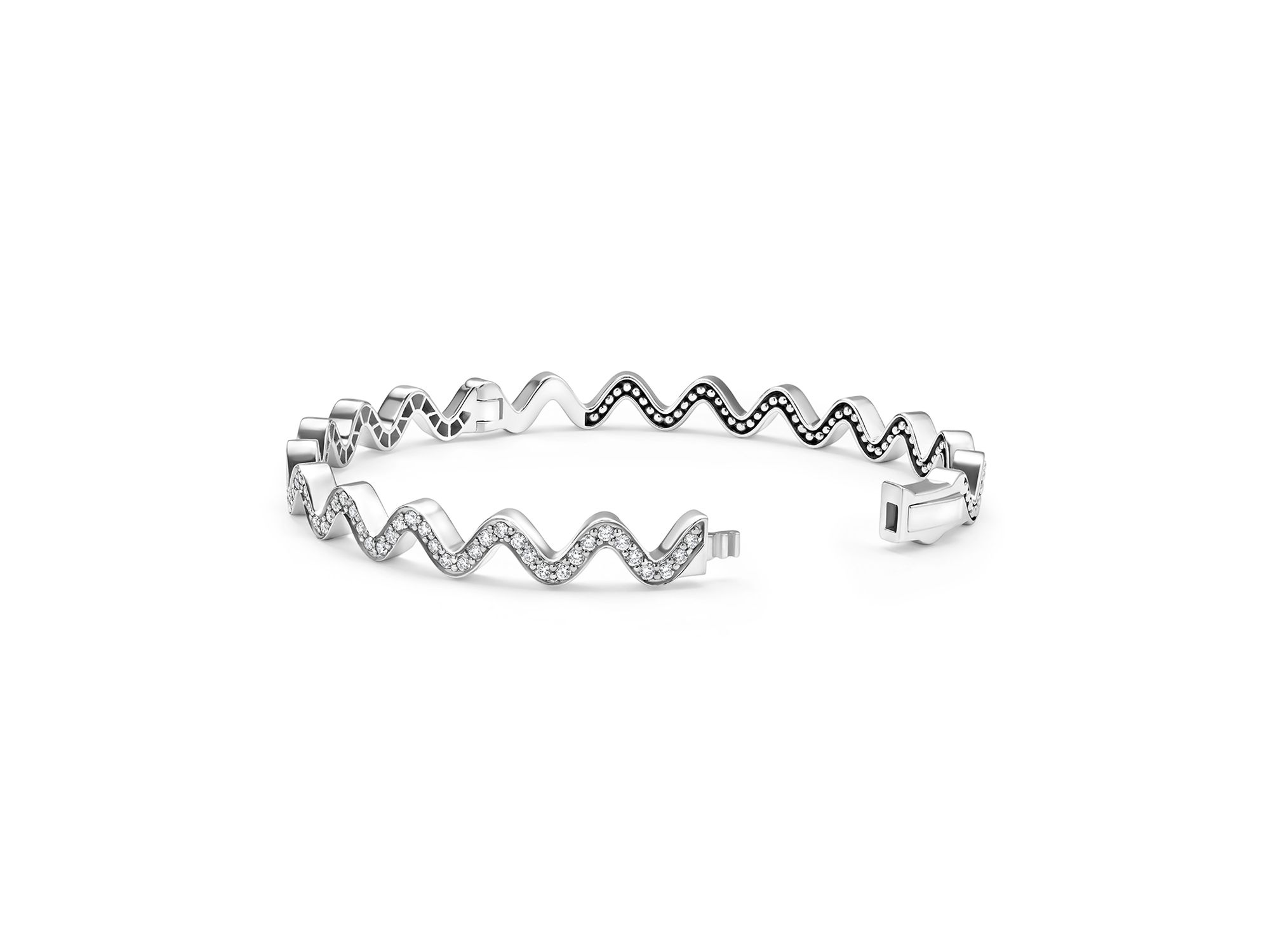 Sterling Caviar Spark Diamond Wavy Bangle Bracelet Collection — Image 6