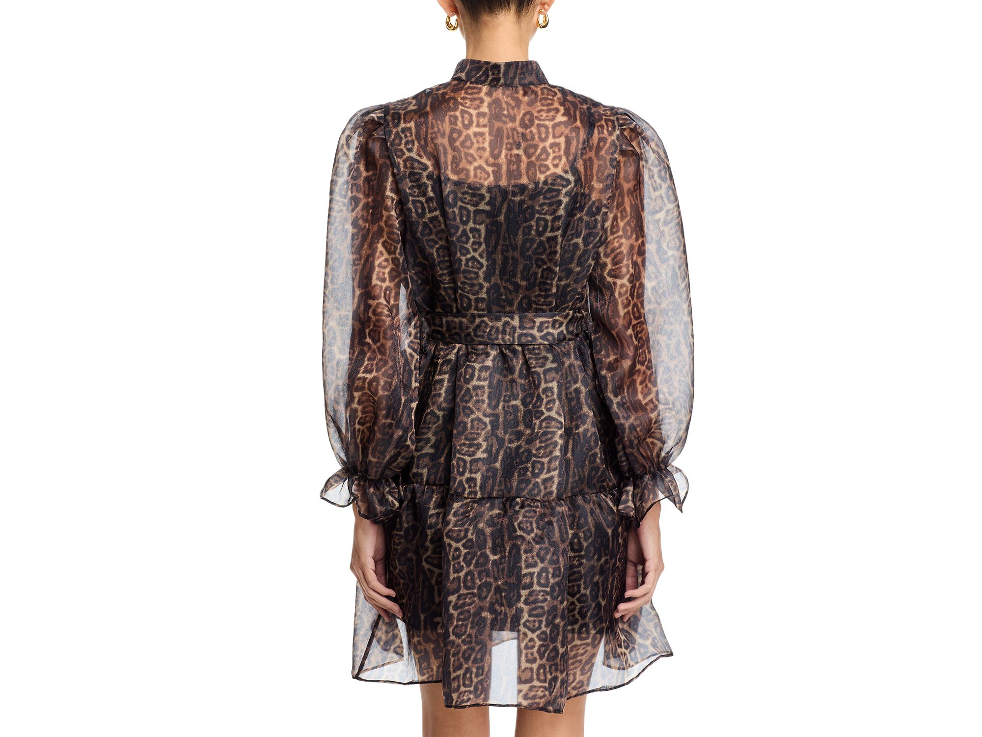 Organza Leopard V Neck Tiered Dress — Image 5