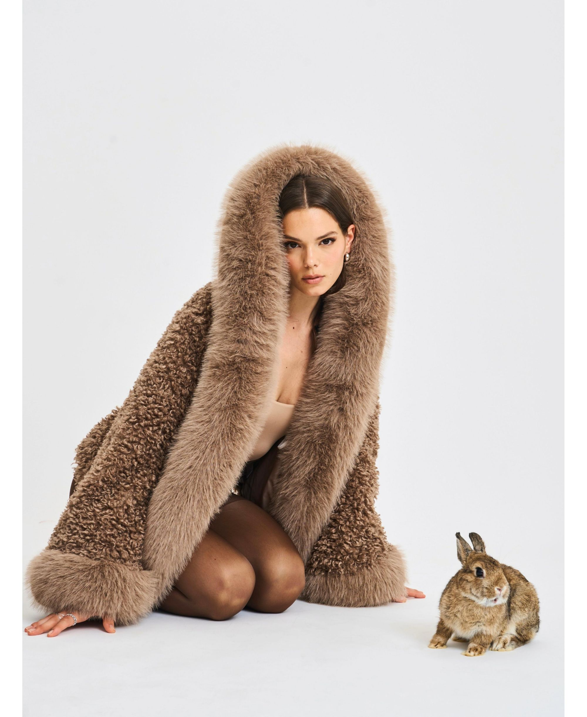Kali Jumbo Faux Fur Trimmed Teddy Coat with Hood — Image 9