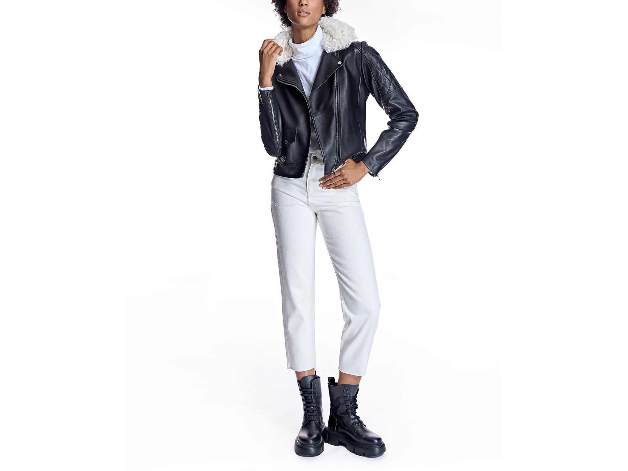 Leather Jacket with Shearling Collar — Image 6