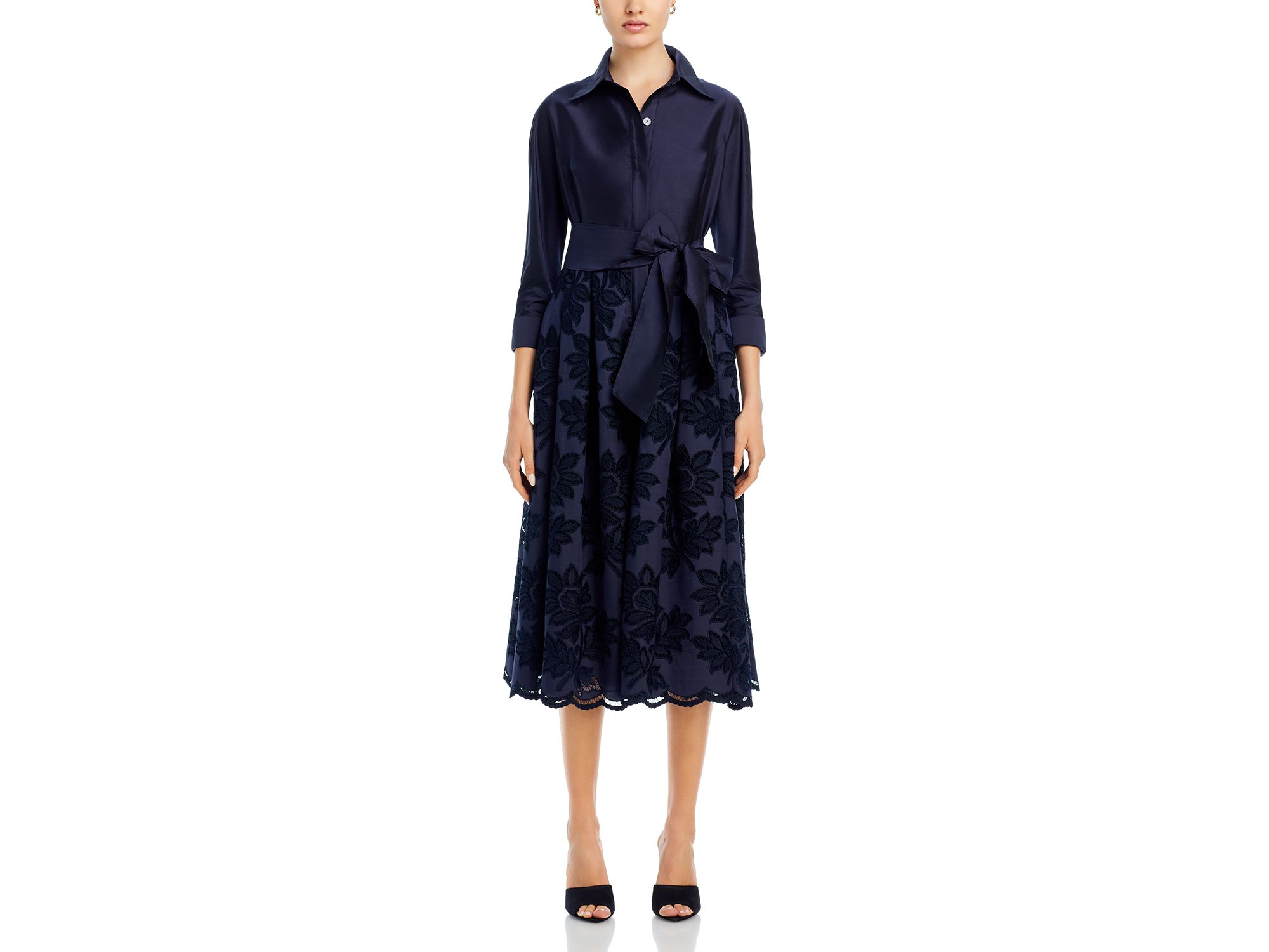 Floral Eyelet Collared Midi Dress — Image 6