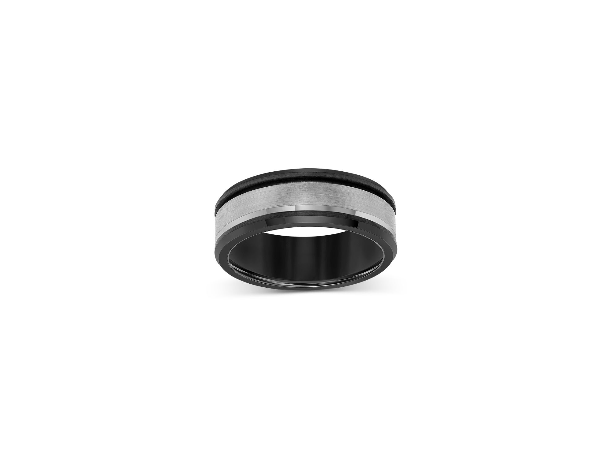 Men's Bevel Edge Band in Gray and White Tungsten — Image 3