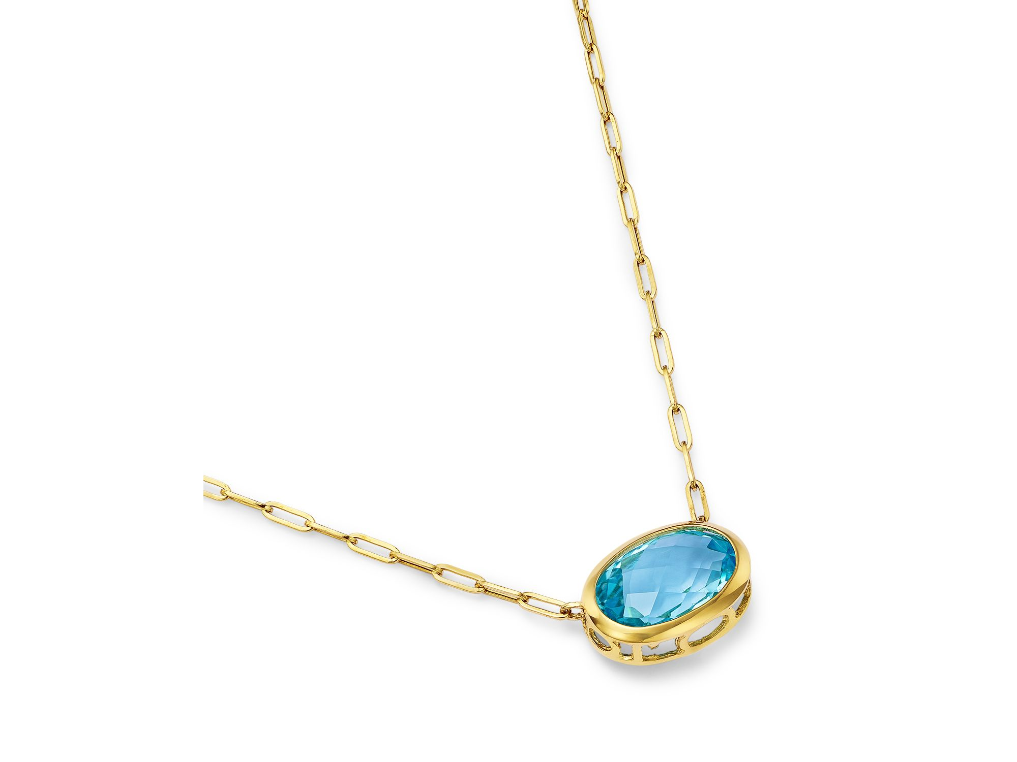 Sky Blue Topaz Oval Bezel Pendant Necklace in 14K Yellow Gold, 16-18" — Image 3