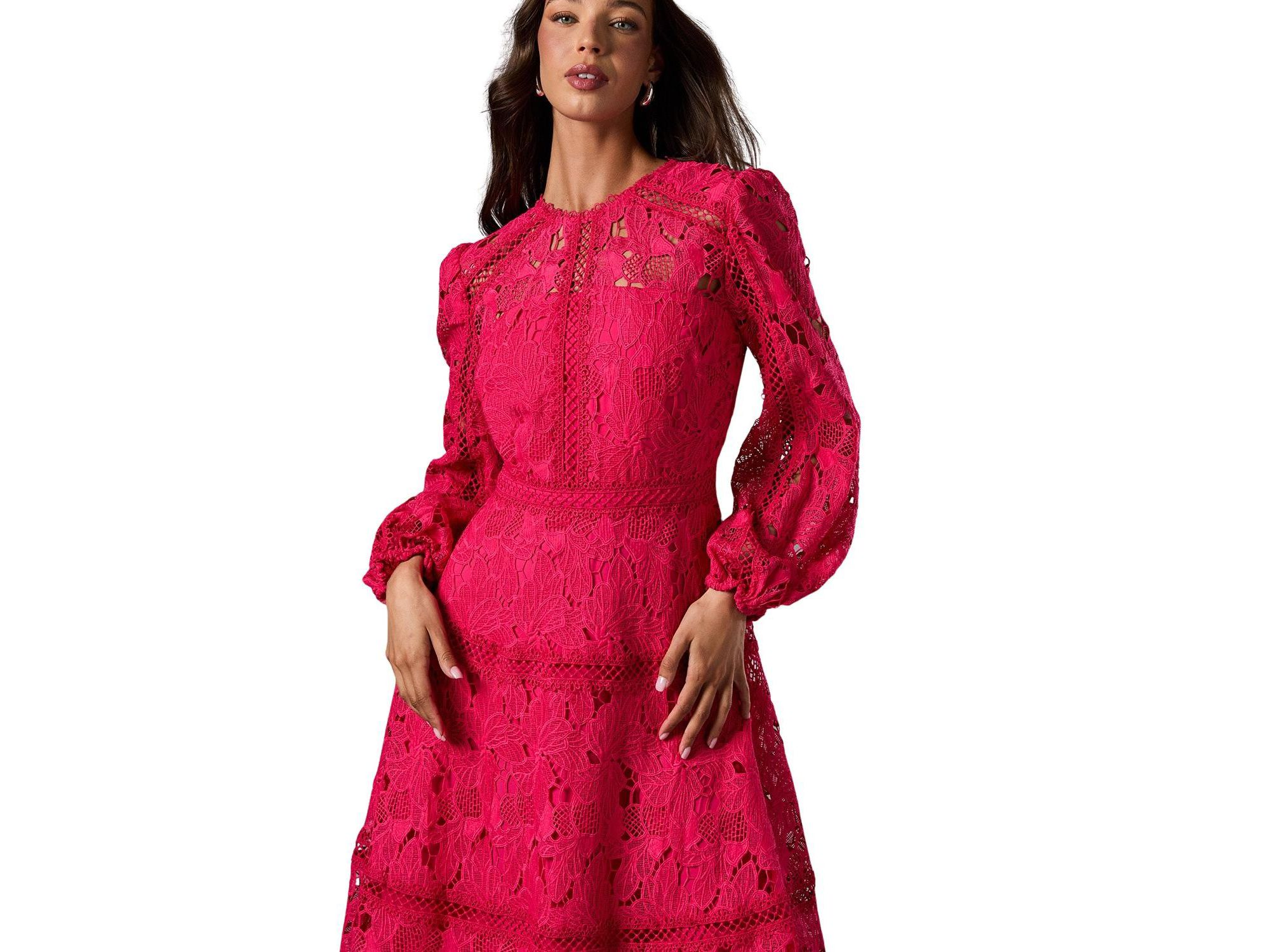 Lace Panelled Long Sleeve Dress — Image 3