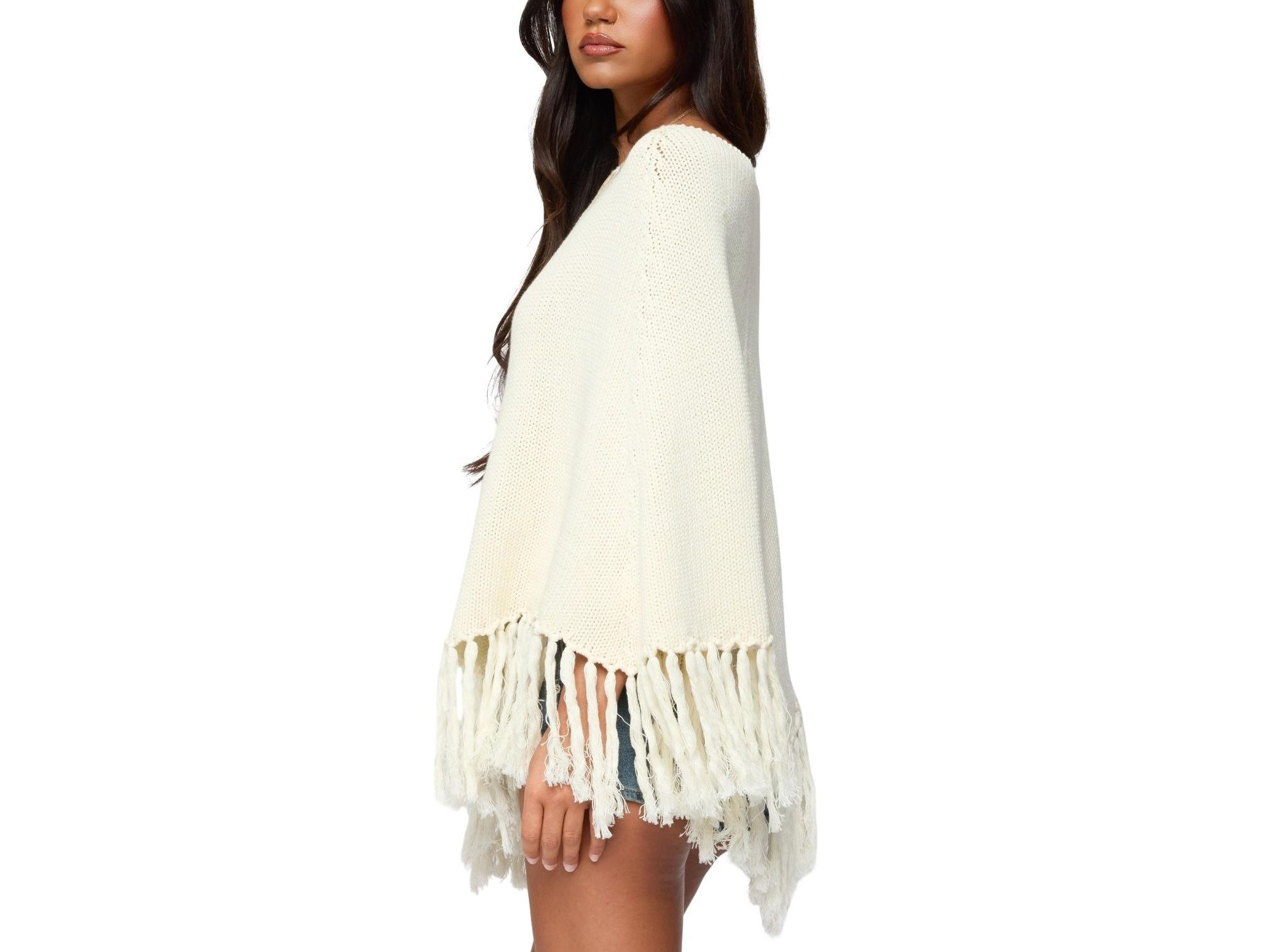Kamila Fringe Knit Poncho — Image 3
