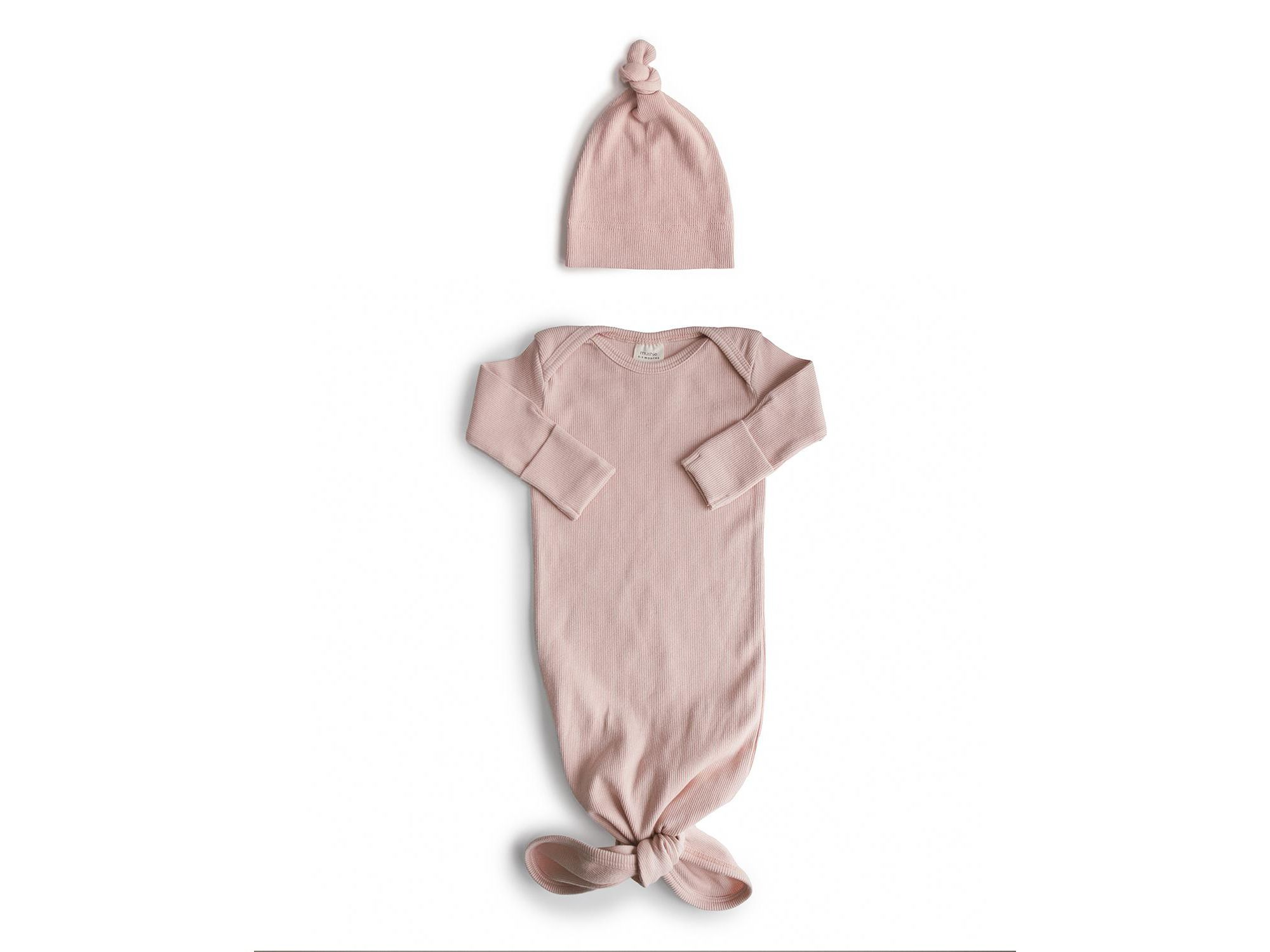 Ribbed Knotted Baby Gown + Beanie — Image 4
