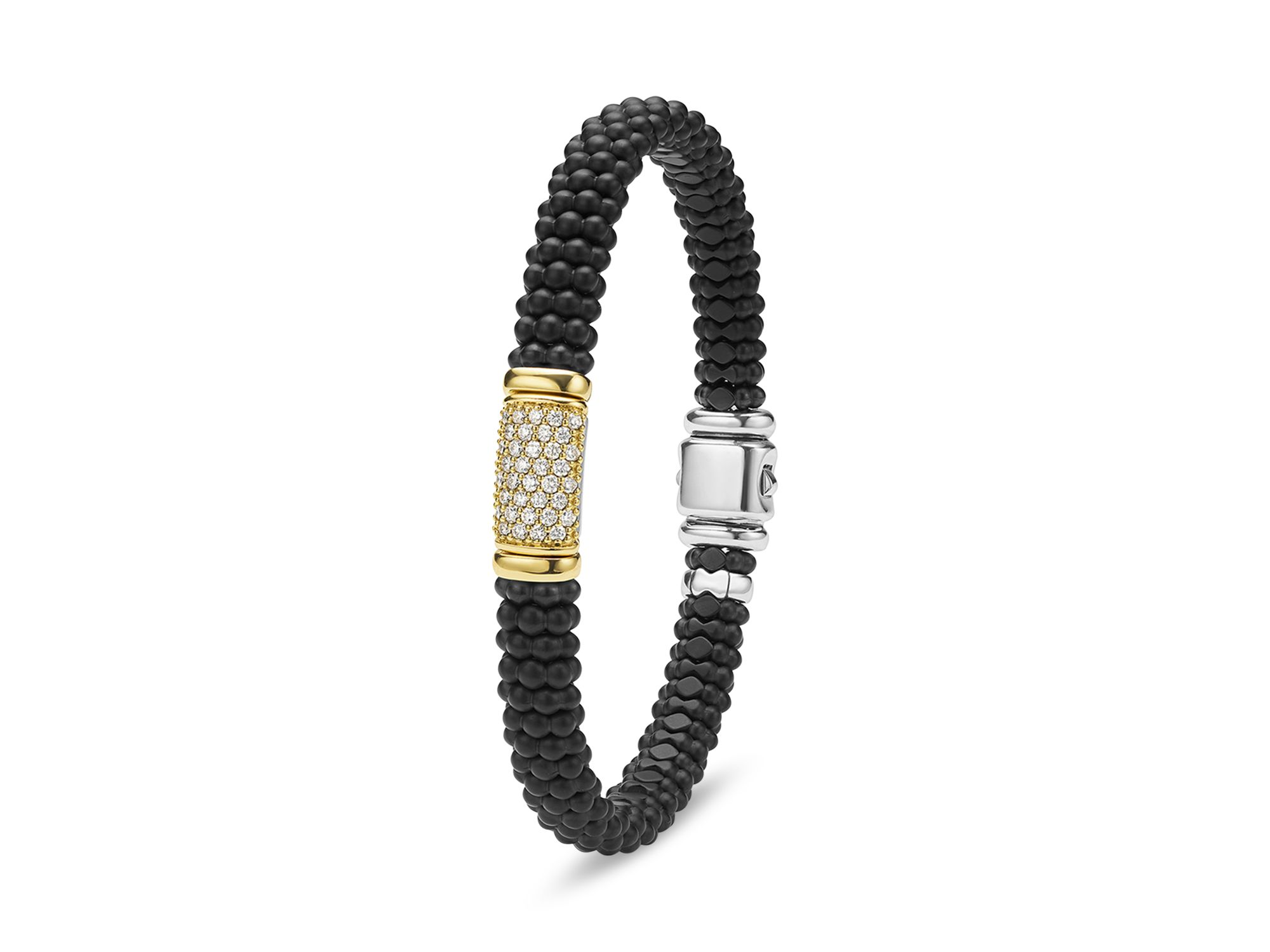 Two-Tone Matte Black Ceramic Diamond Bracelet, 9mm — Image 3