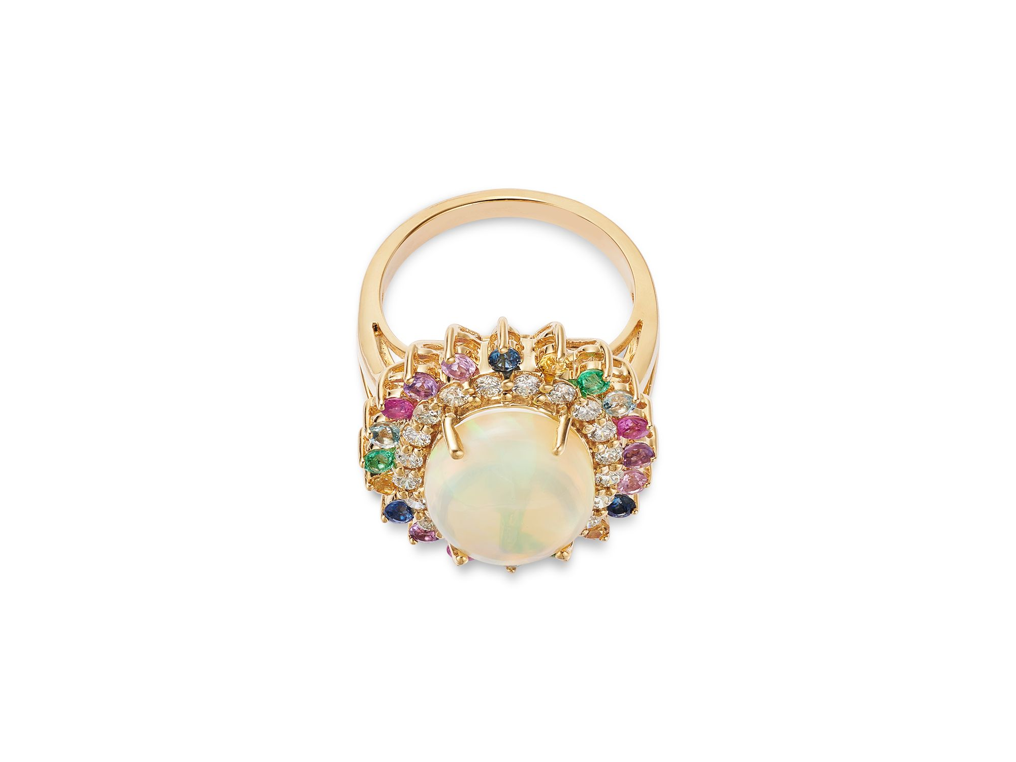 Opal, Multi Gemstone & Diamond Statement Halo Ring in 14K Yellow Gold — Image 3