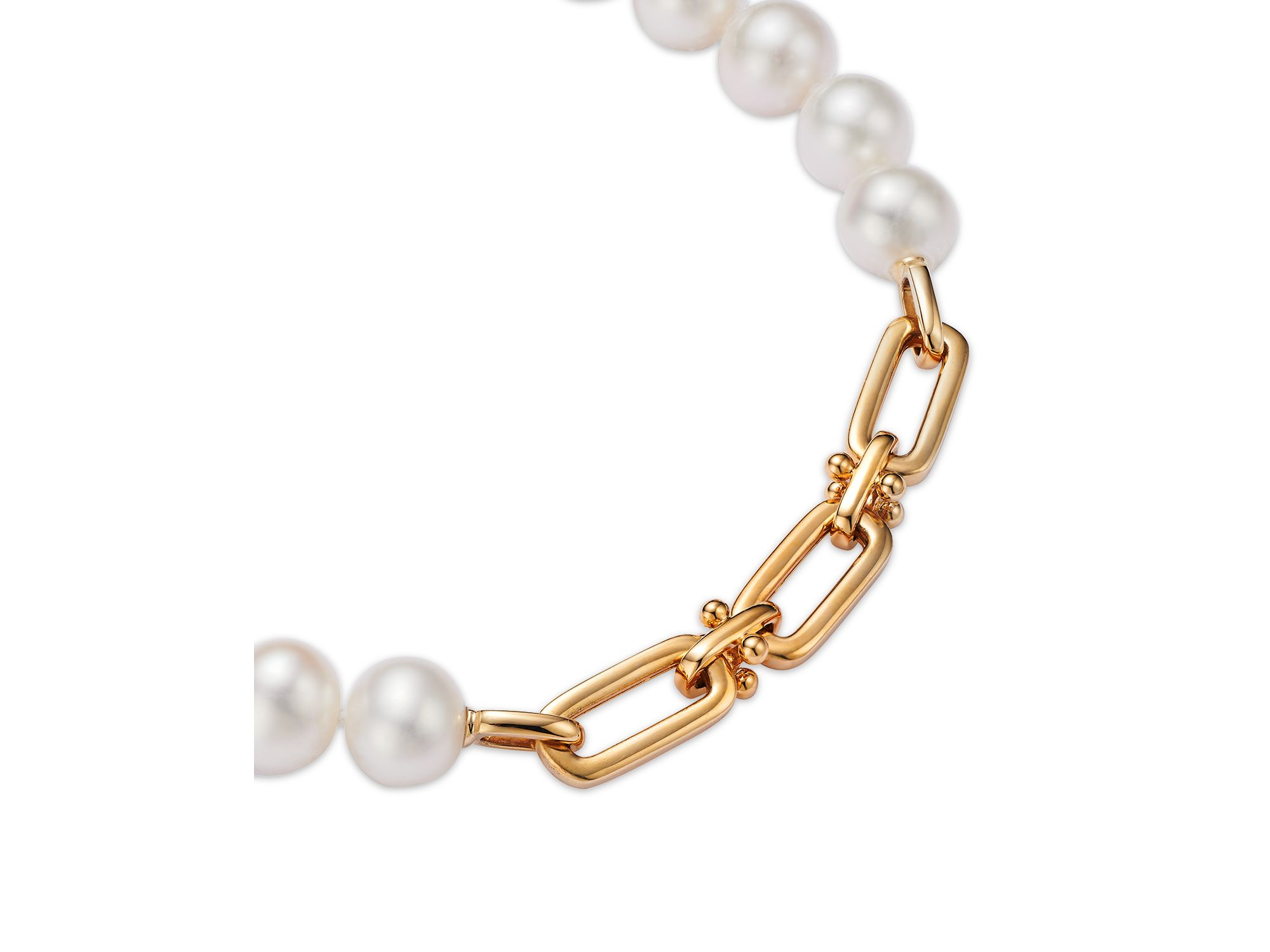 Cultured Freshwater Pearl & Chain Link Bracelet in 14K Yellow Gold — Image 3