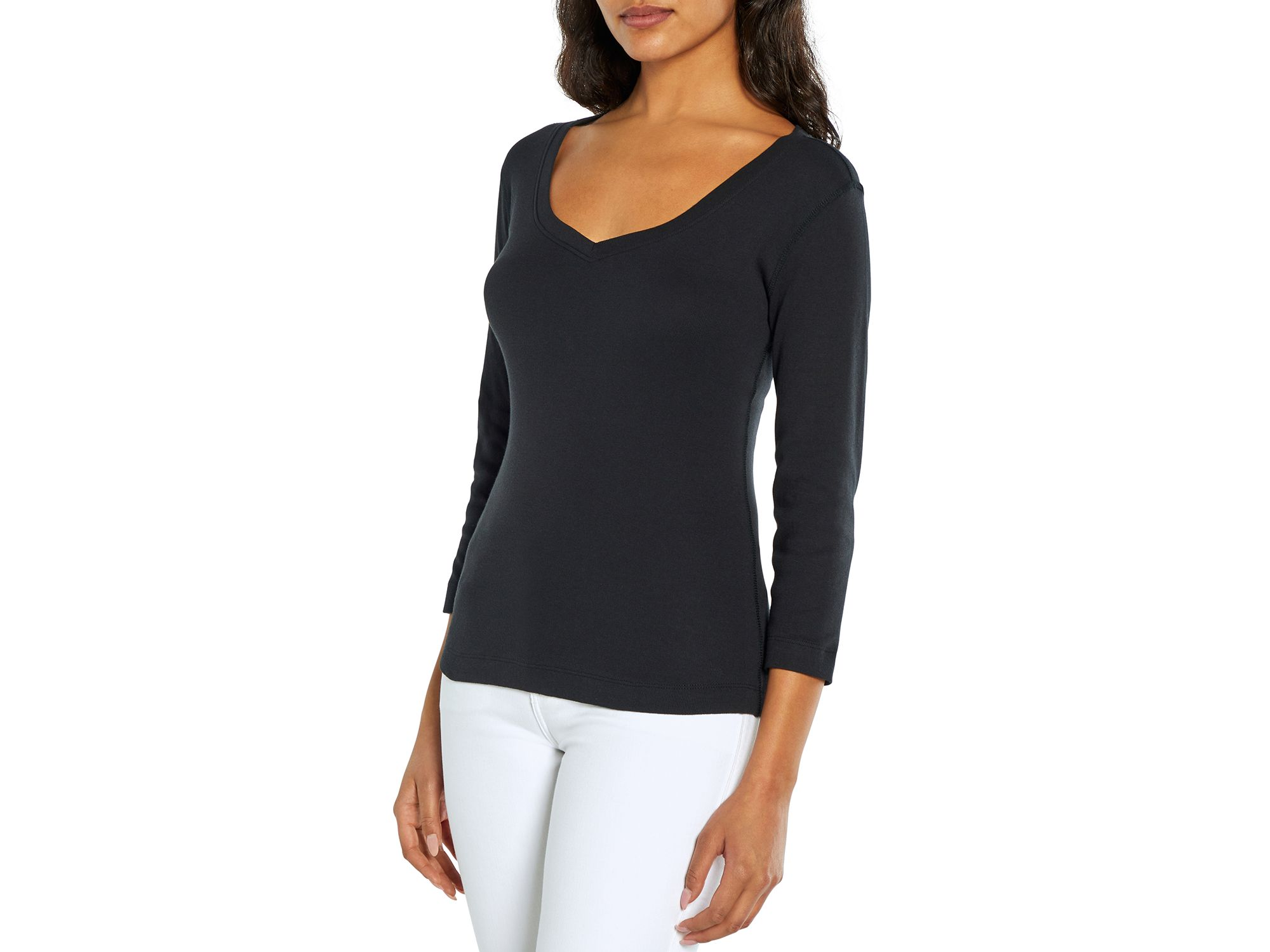 Cotton V Neck Three Quarter Sleeve Tee — Image 4