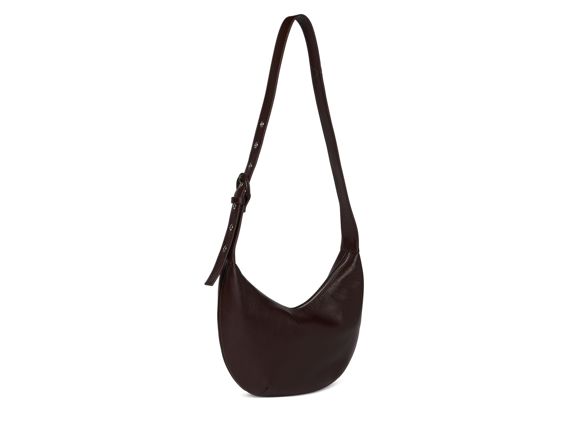 Sia Small Curved Brown Leather Crossbody Bag — Image 4