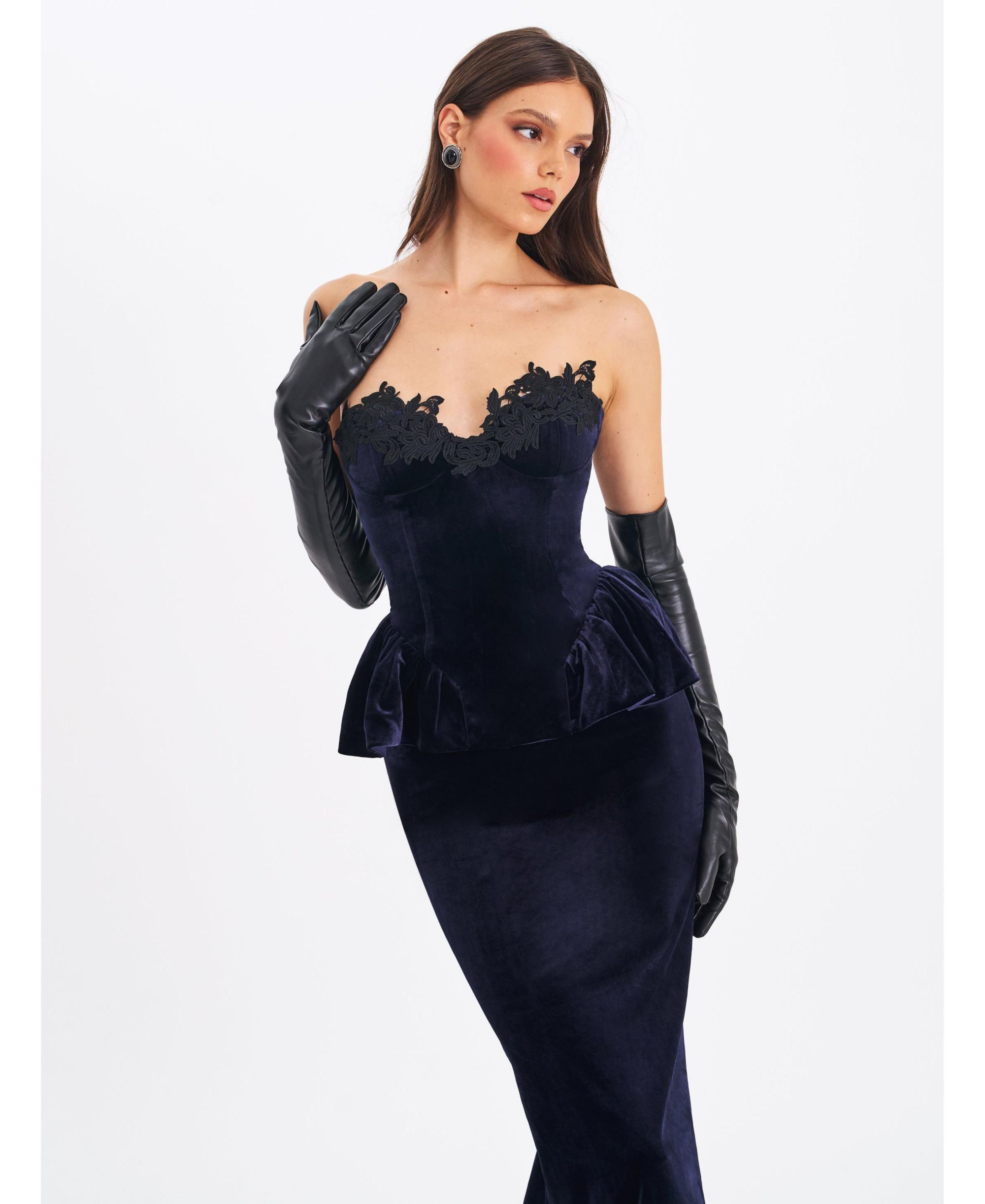 Pascha Lace Applique Strapless Peplum Maxi Dress — Image 5