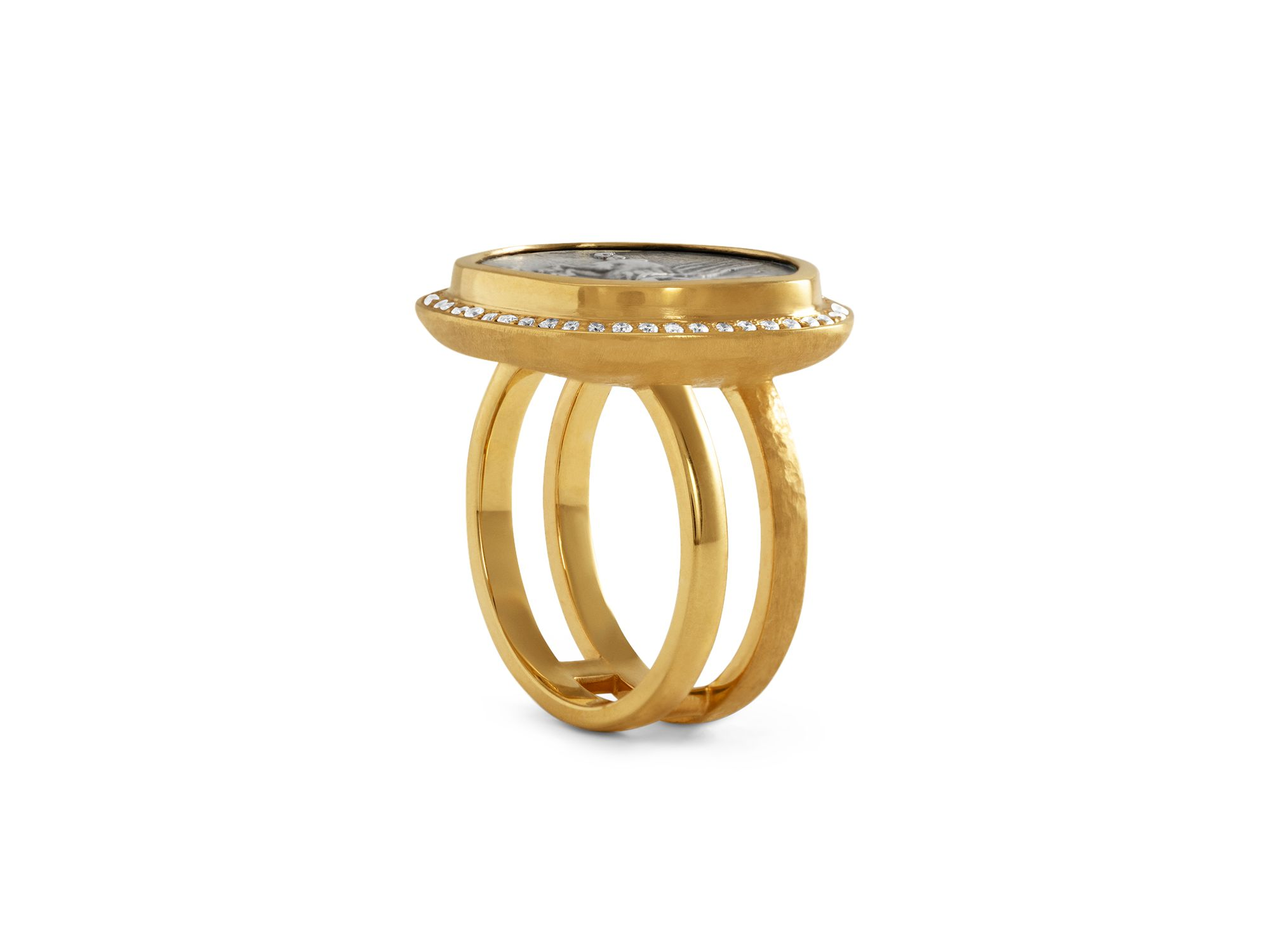 18K Yellow Gold Diamond Pegasus Coin Ring — Image 3