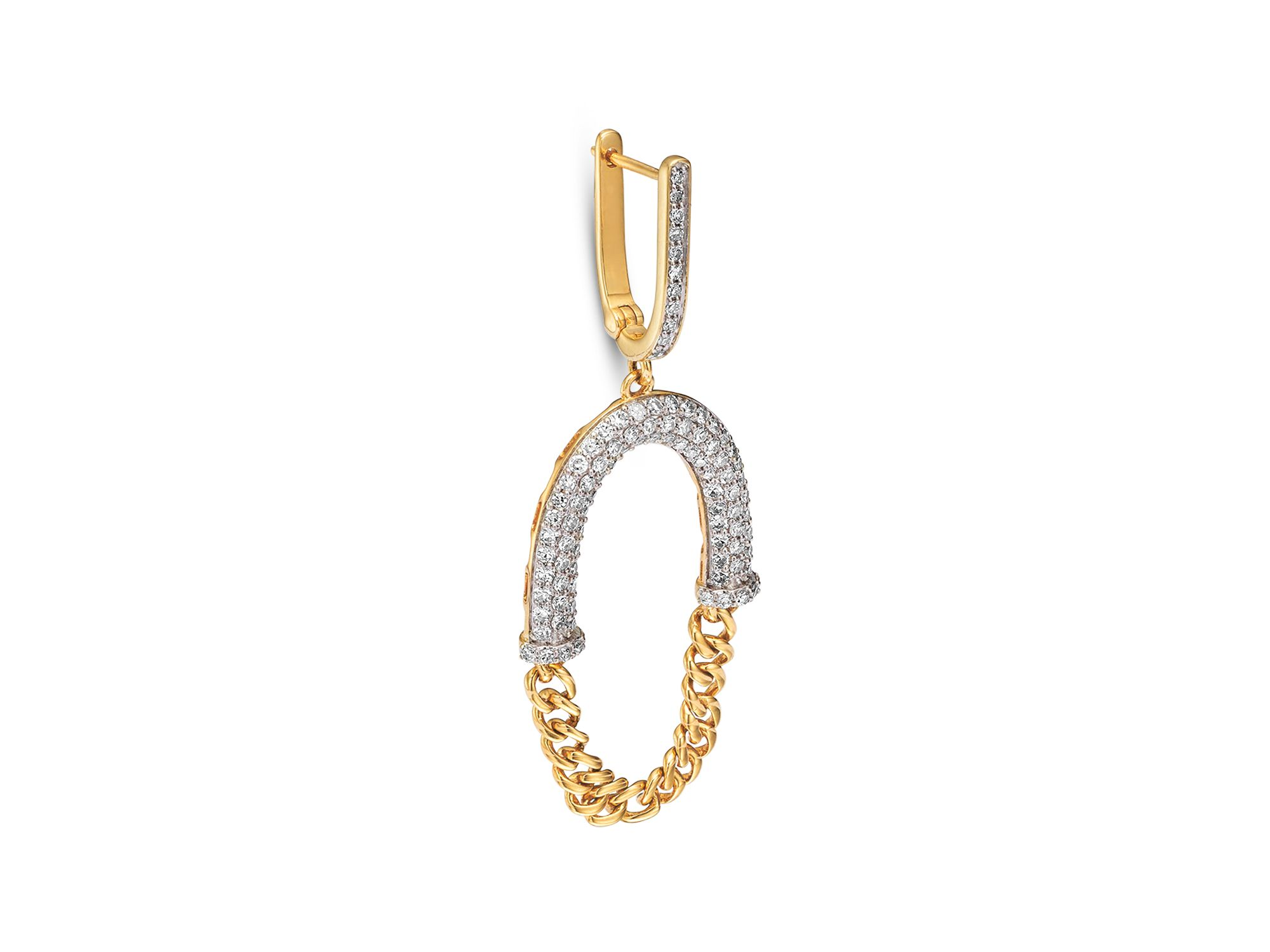 Diamond Pavé Oval Chain Drop Earring in 14K Yellow Gold, 1.38 tcw — Image 3
