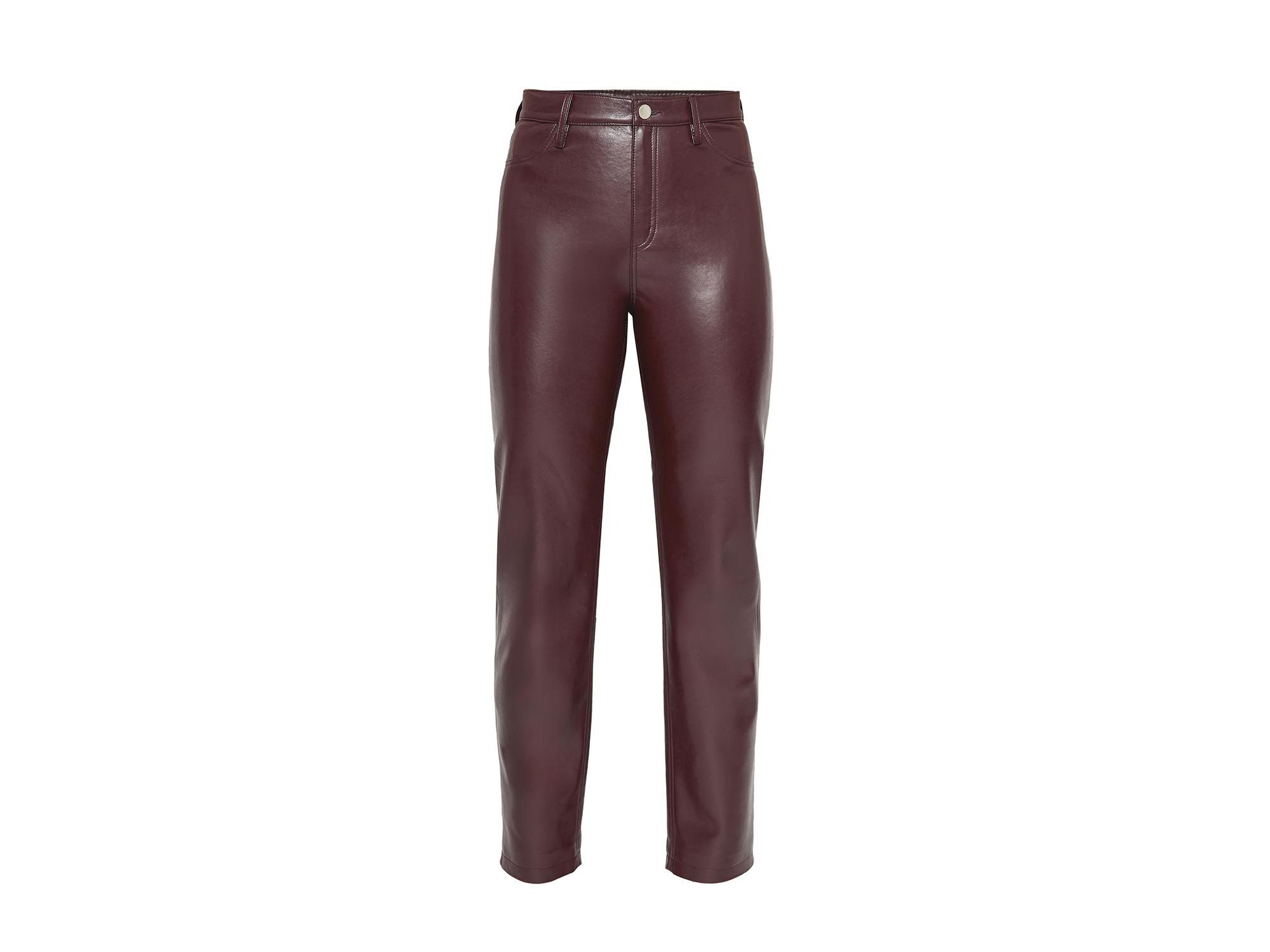 Cindy Recycled Leather Slim Jeans in Port Wine — Image 4