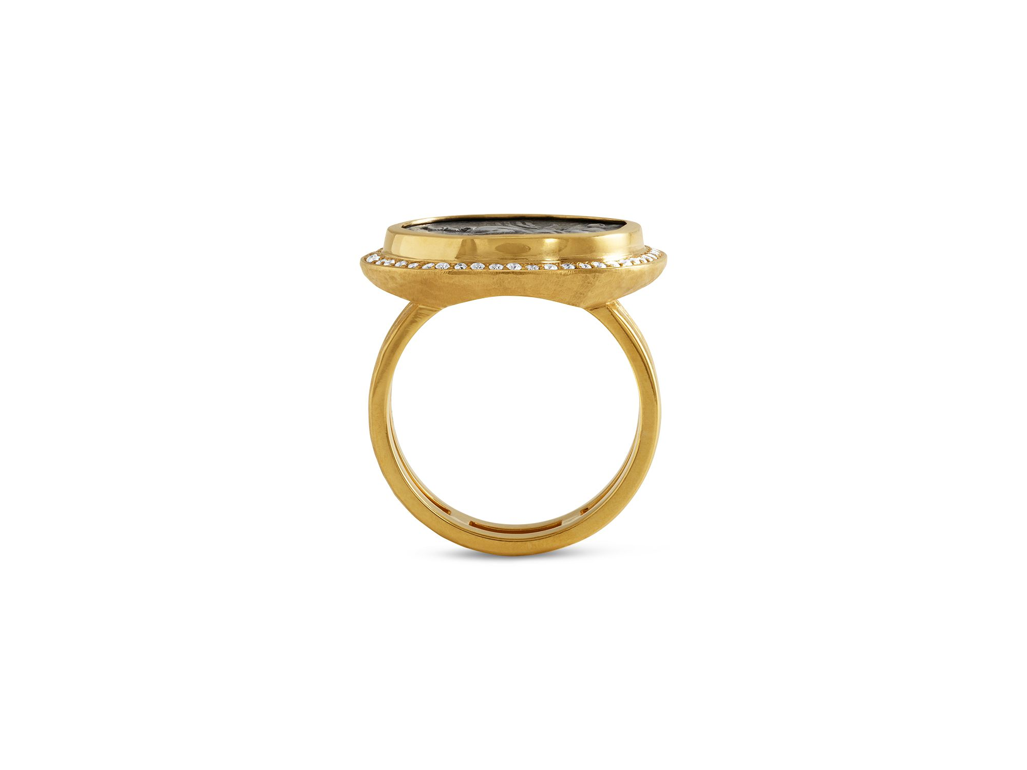 18K Yellow Gold Diamond Pegasus Coin Ring — Image 4