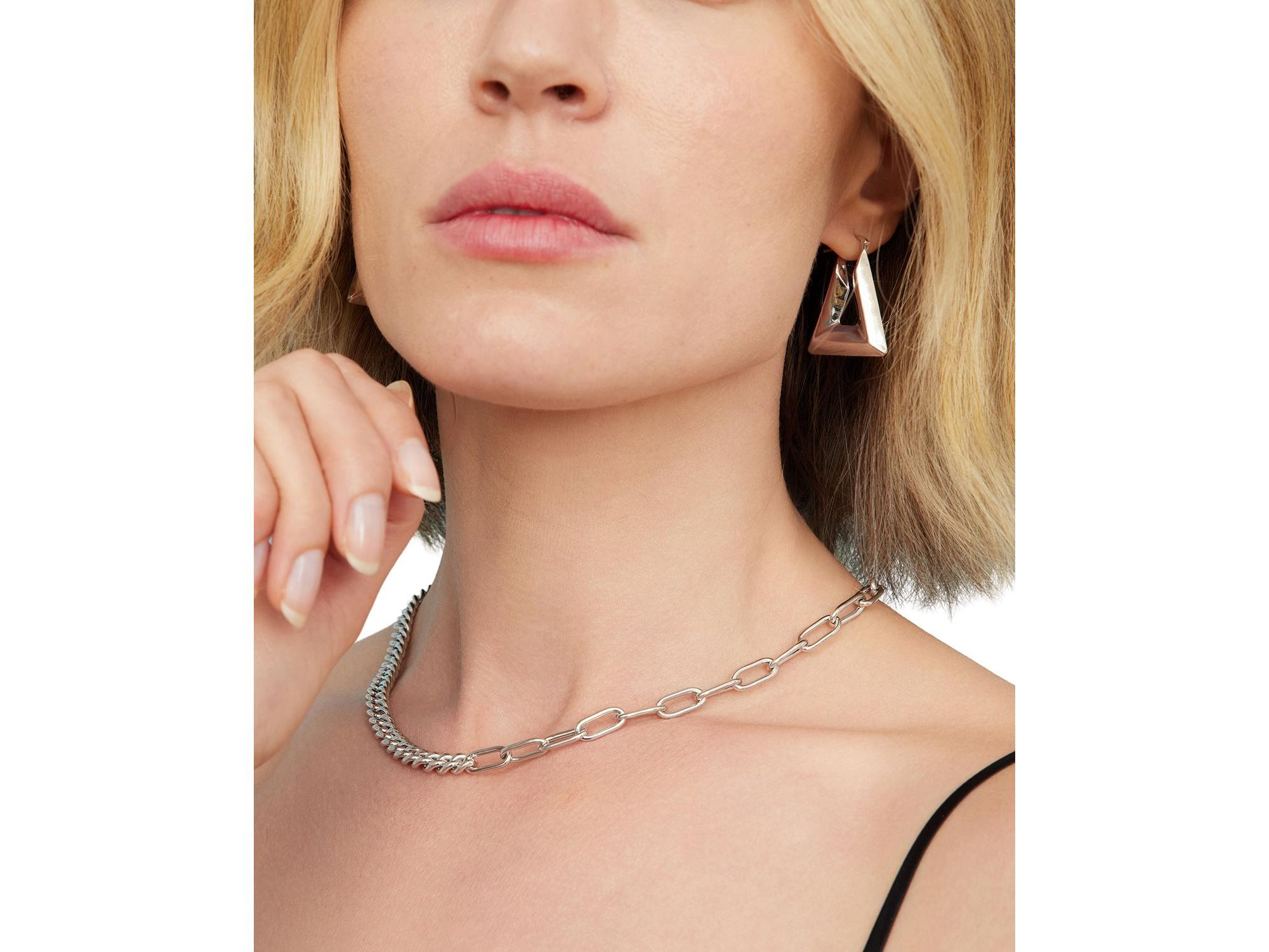 Sterling Curb Clip Link Connector Clasp Necklace, 18" — Image 4