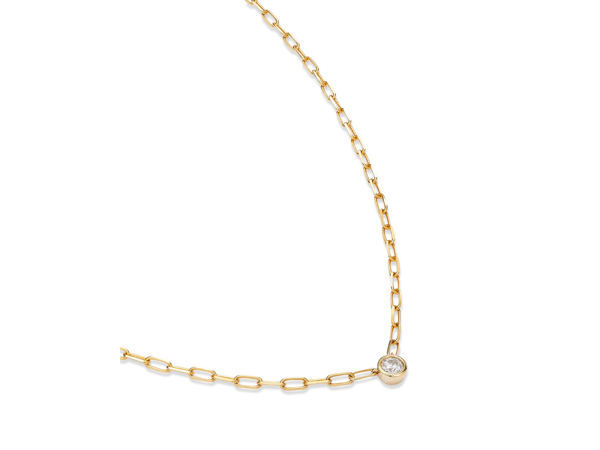 Diamond Solitaire Paperclip Necklace in 14K Yellow Gold, 0.15 tcw — Image 4