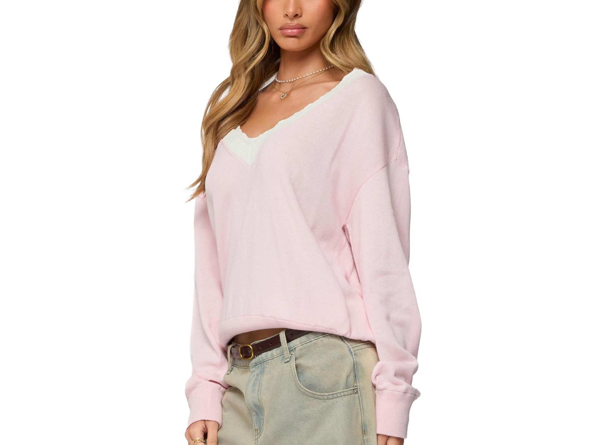 Marie Contrast Lacey V Neck Sweater — Image 3