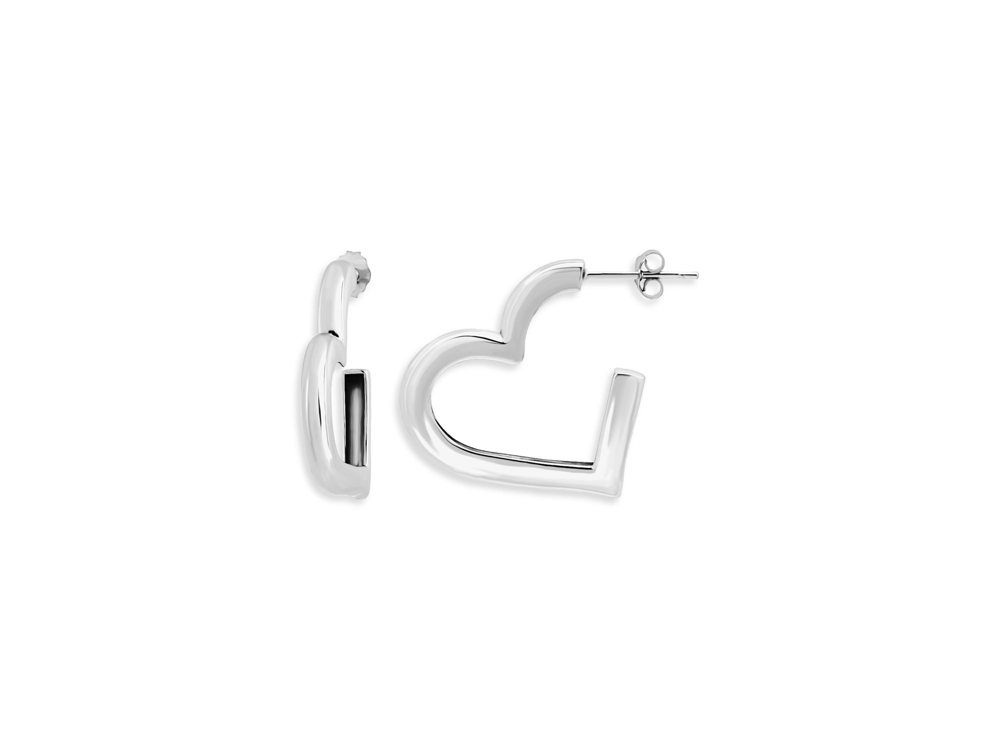 Open Heart Half Hoop Earrings in Sterling - Exclusive — Image 3