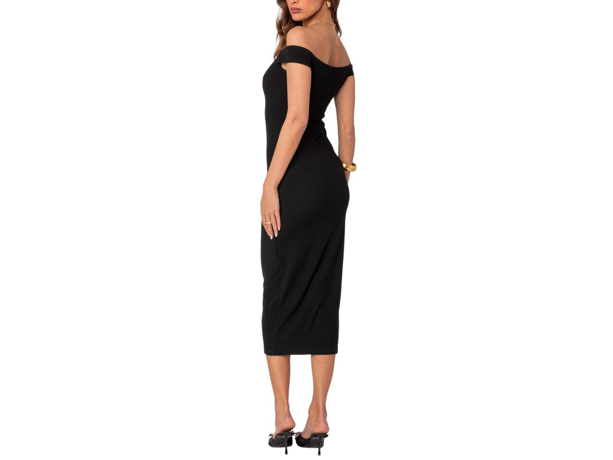 Kyla Off Shoulder Ribbed Midi Dress — Image 3