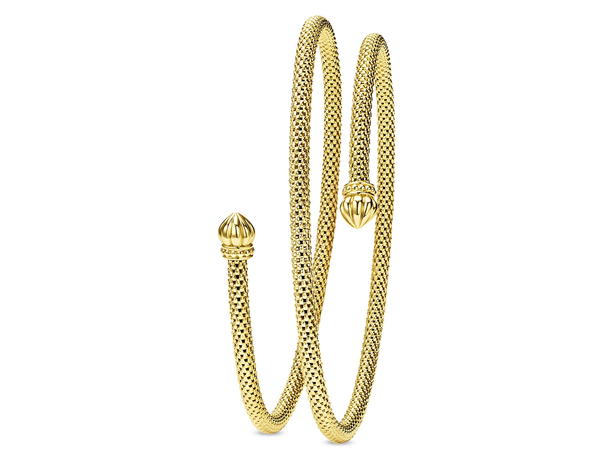 18K Yellow Gold Caviar Endcap Double Wrap Bracelet — Image 4