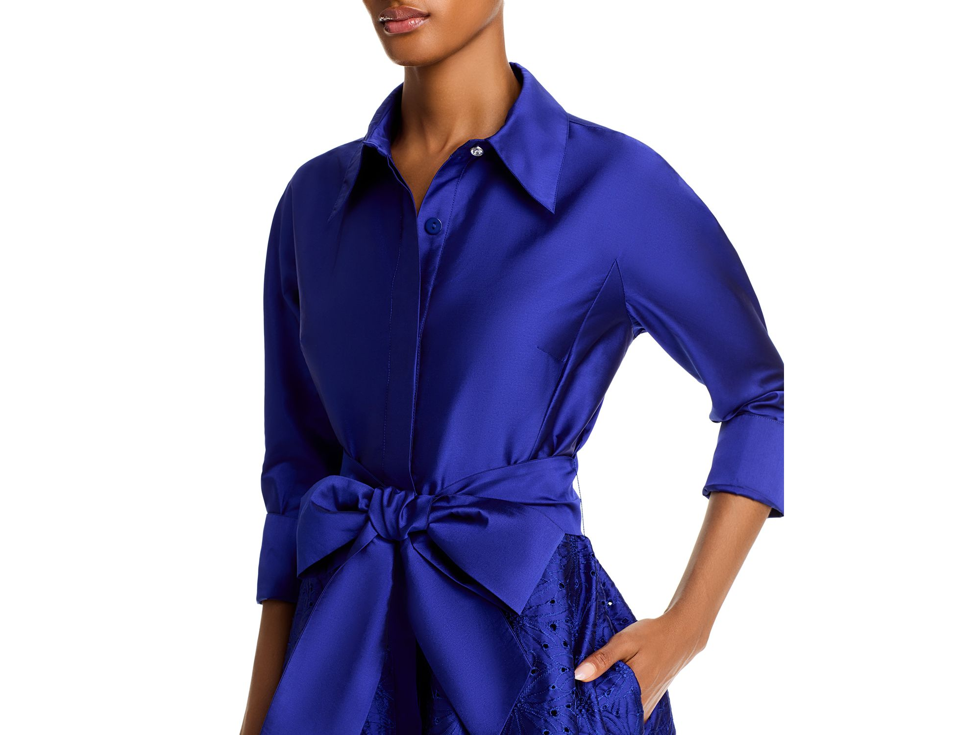 Embroidered Sash Belt Shirt Dress — Image 3