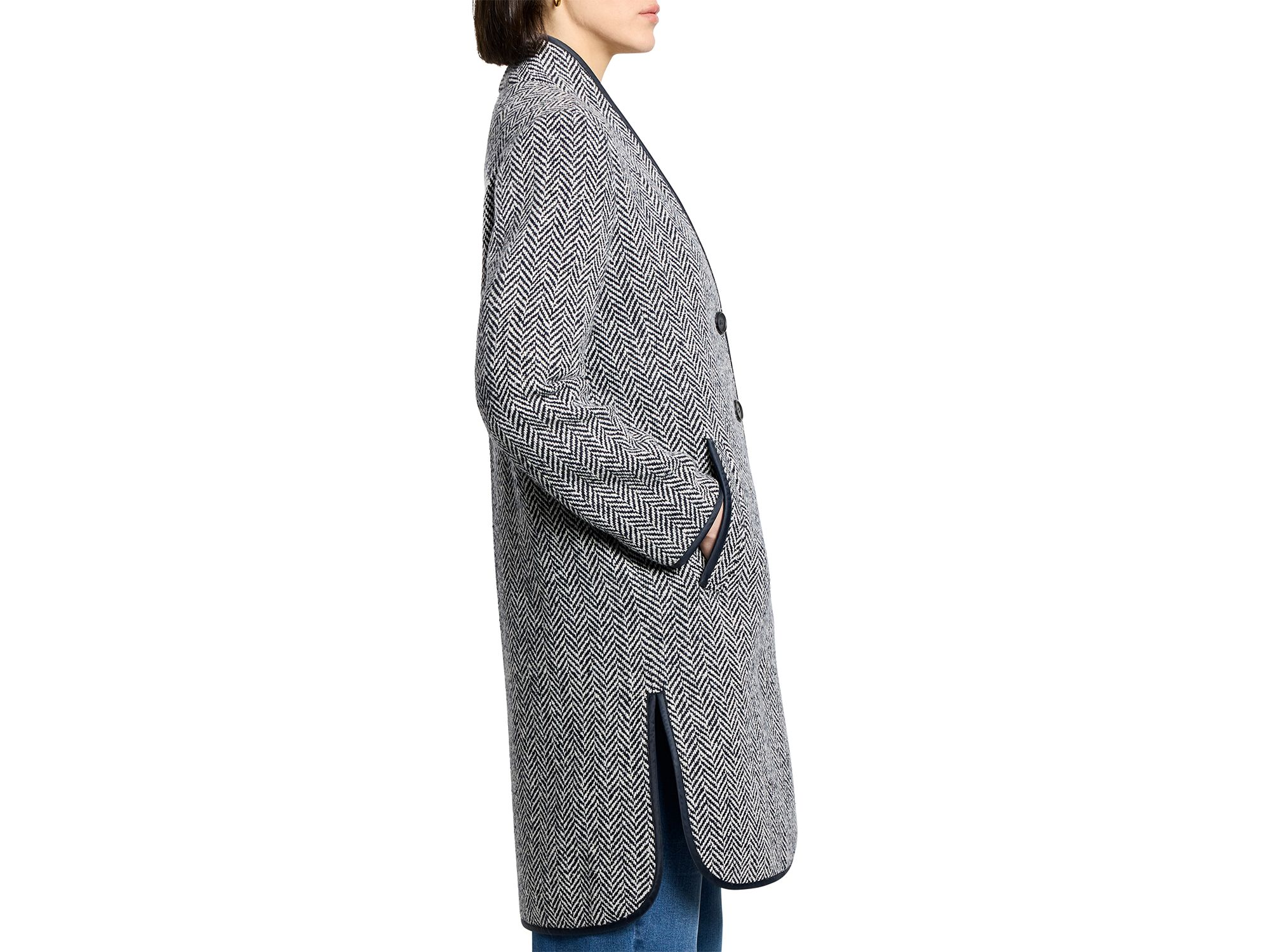 Herringbone Wool Blend Coat — Image 3