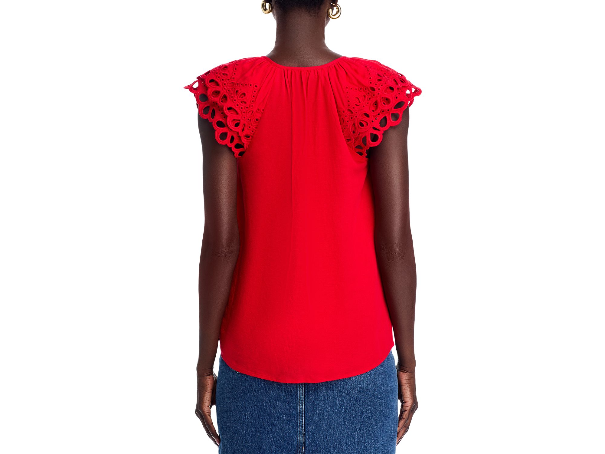 Embroidered Puff Sleeve Split Neck Blouse — Image 3