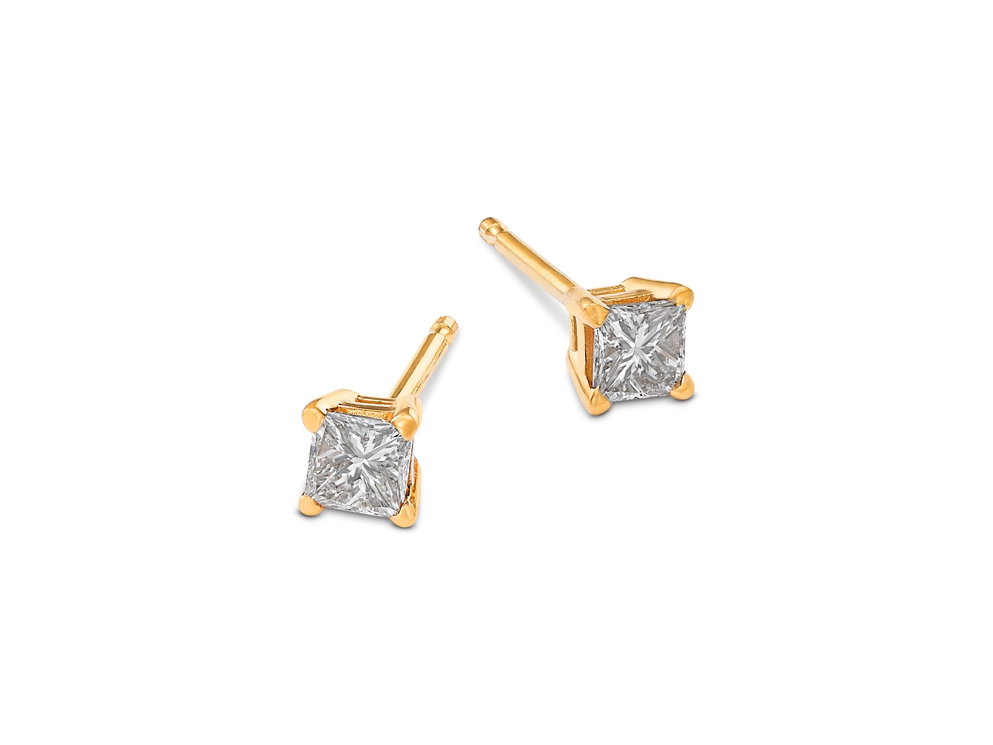 Diamond Princess Cut Stud Earrings in 14K Yellow Gold, 0.25 tcw — Image 3