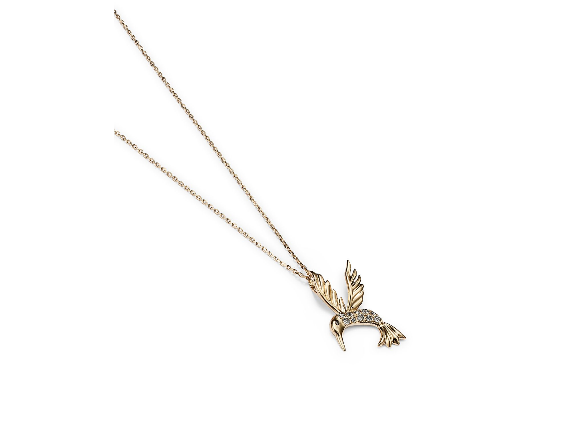 Diamond Hummingbird Pendant Necklace in 14K Yellow Gold, 0.09 tcw — Image 3