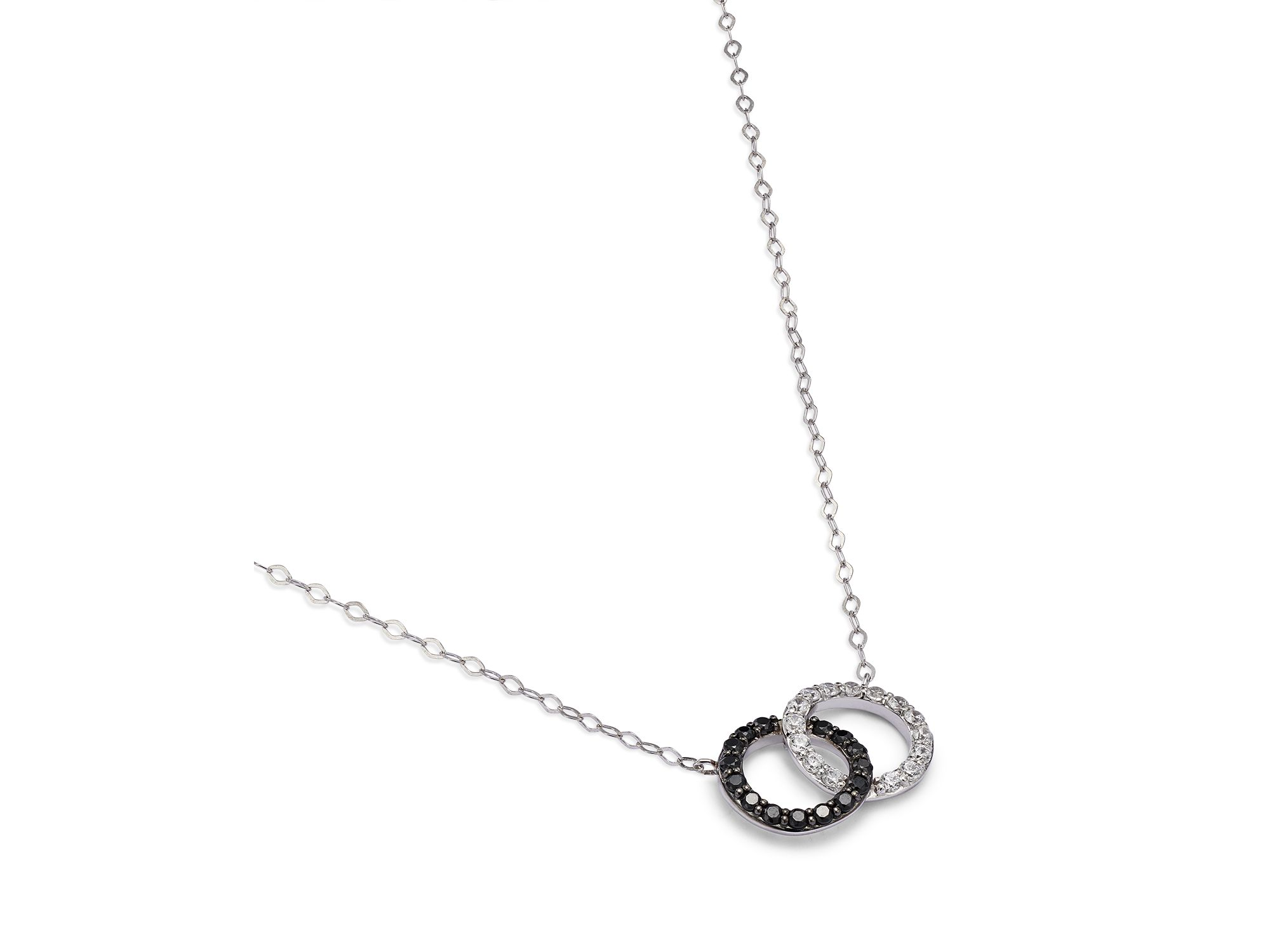 White & Black Diamond Double O Pendant Necklace in 14K White Gold, 0.25 tcw - 150th Anniversary Exclusive — Image 5