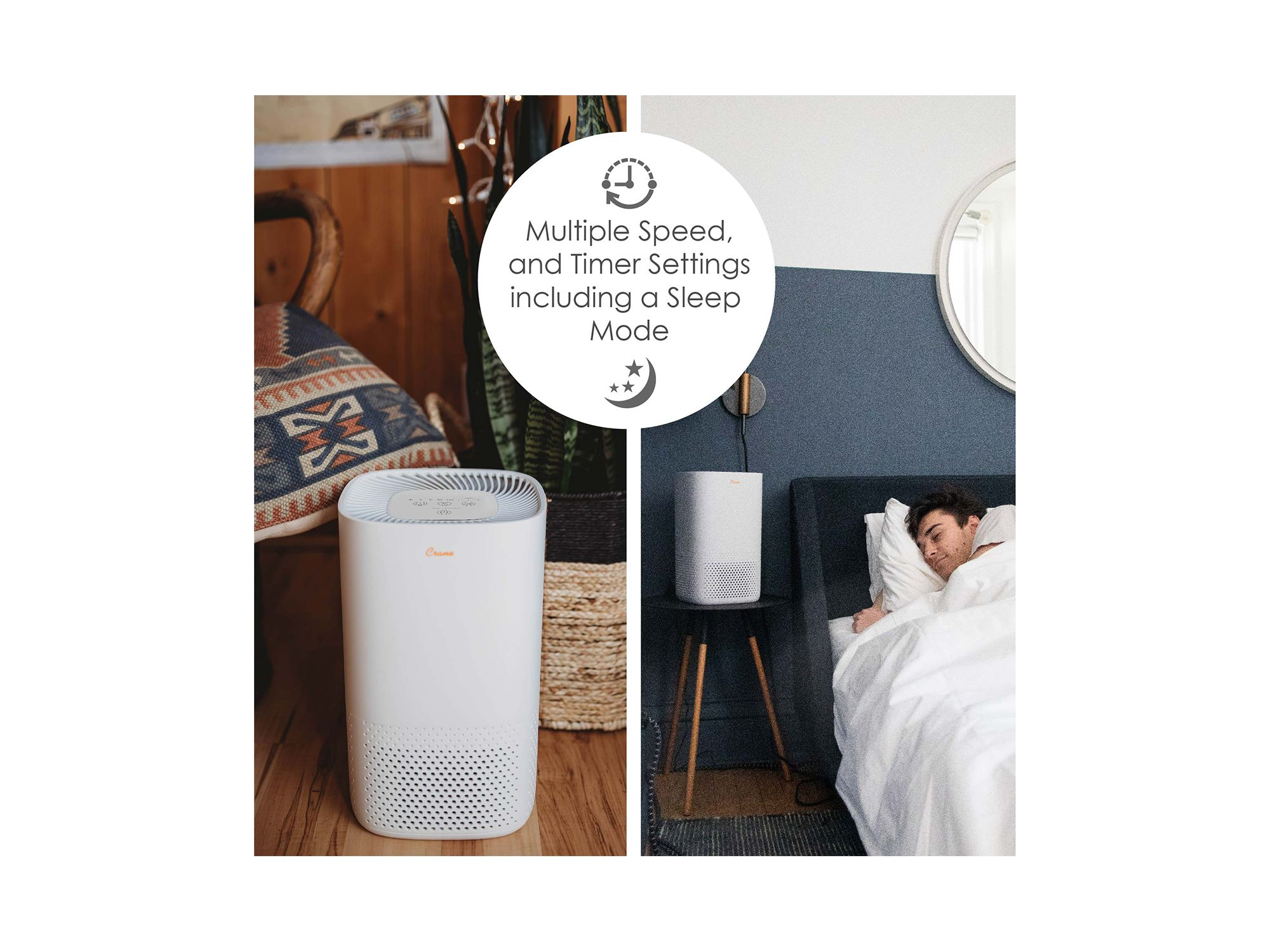Crane Air Purifier with True HEPA Filter, UV Light, 250 Sq Feet Coverage, Timer Function, Sleep Mode, Washable Particle Filter, EE-5067 — Image 3