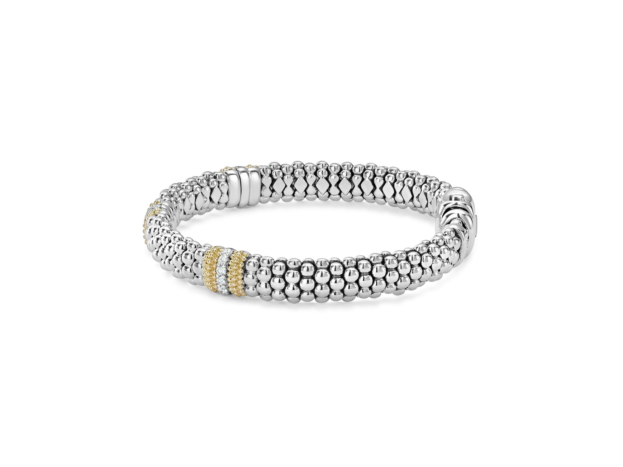 18K Gold & Sterling Silver Diamond Lux Three Station Bracelet, 9mm — Image 4