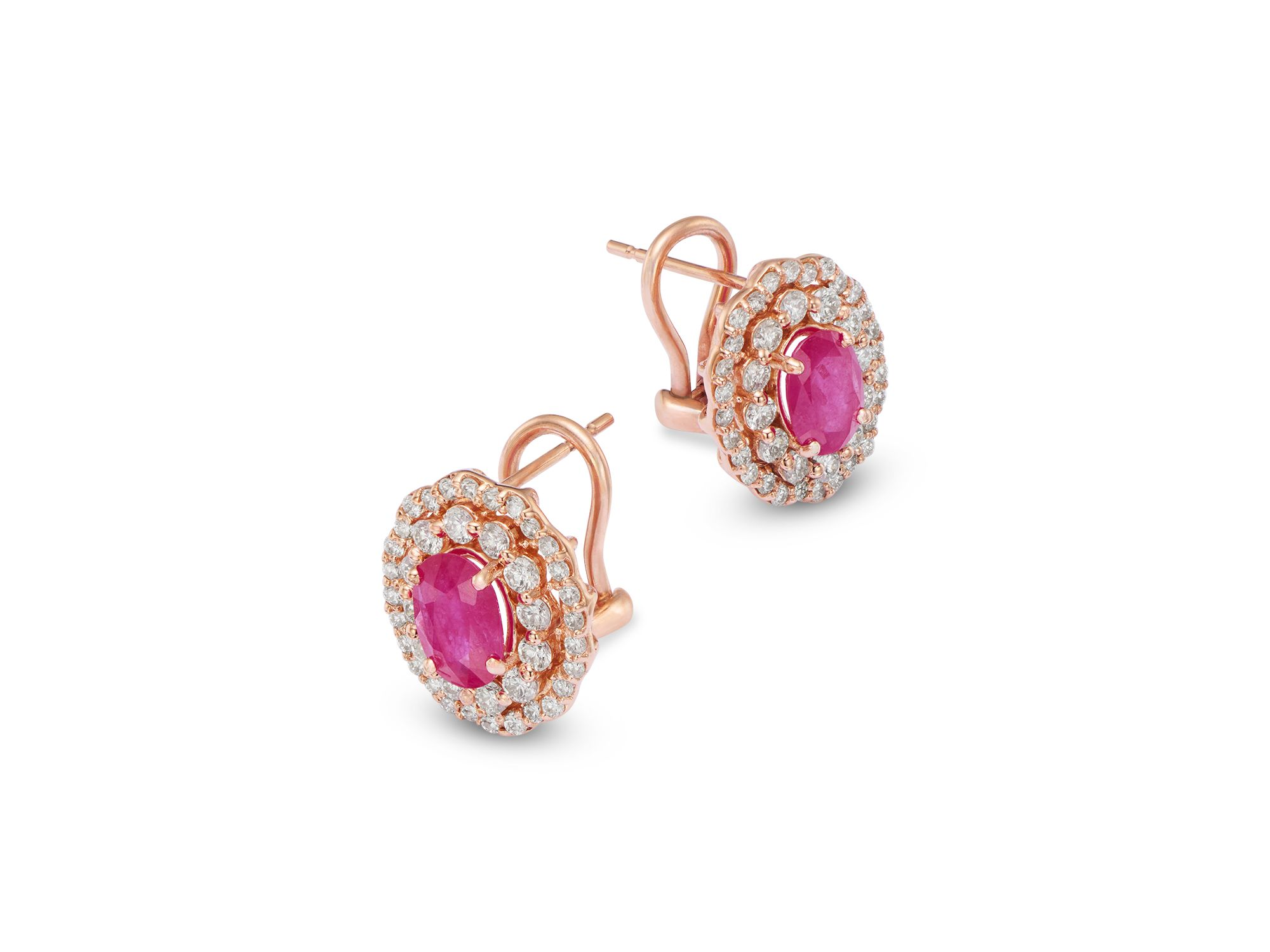Ruby & Diamond Halo Stud Earrings in 14K Rose Gold — Image 3