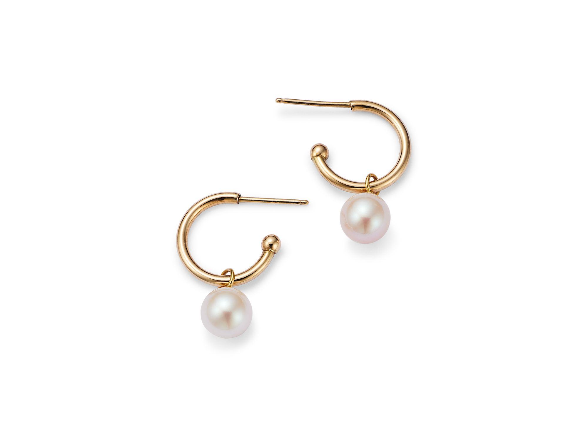 Cultured Freshwater Pearl Huggie Hoop Earrings in 14K Yellow Gold, 6mm — Image 5