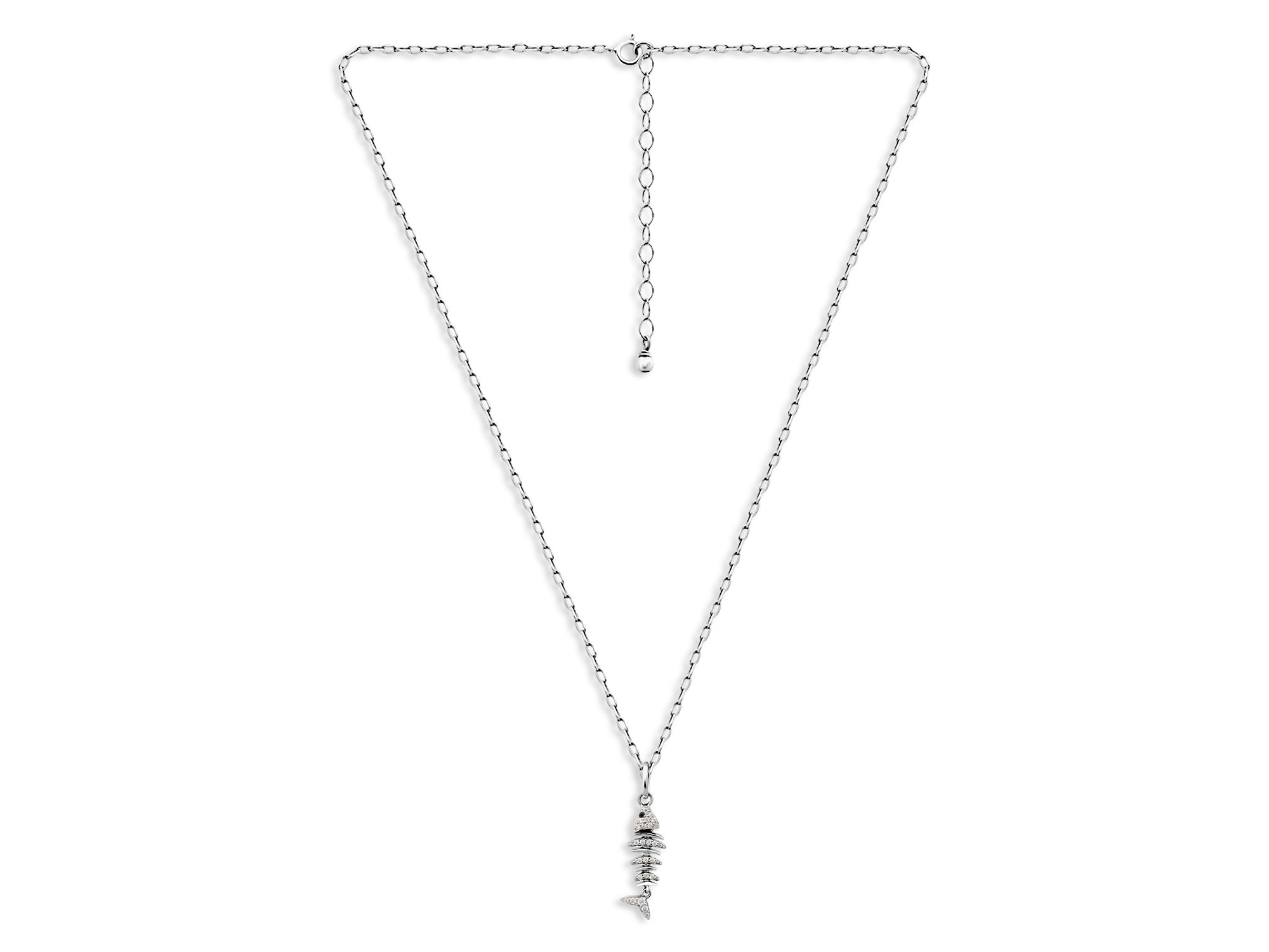 Pavé Fish Pendant Necklace in Sterling, 16"-18" - Exclusive — Image 4